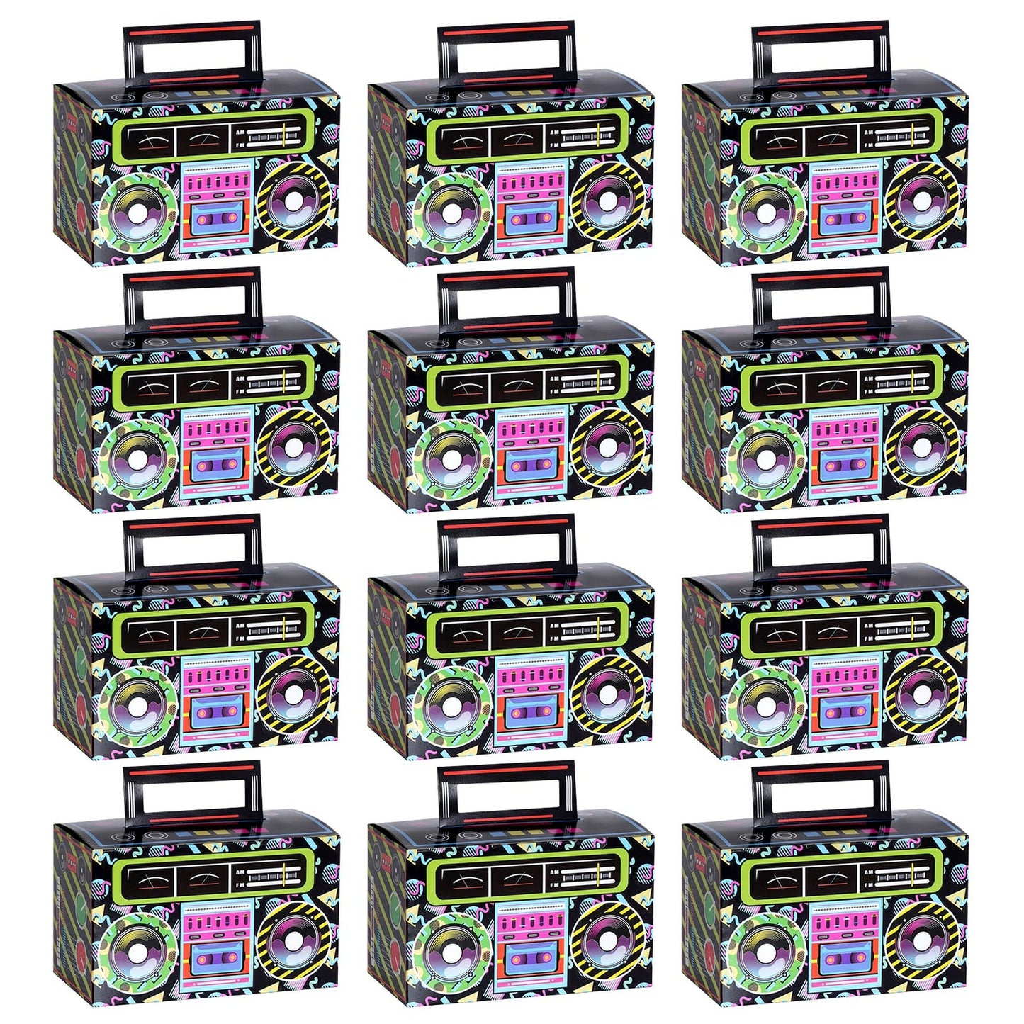 Retro Boombox Party Favor Boxes - 80s 90s Novelty Decor Set for Hip Hop Theme Events. Add a touch of nostalgia to your party with these fun centerpieces!