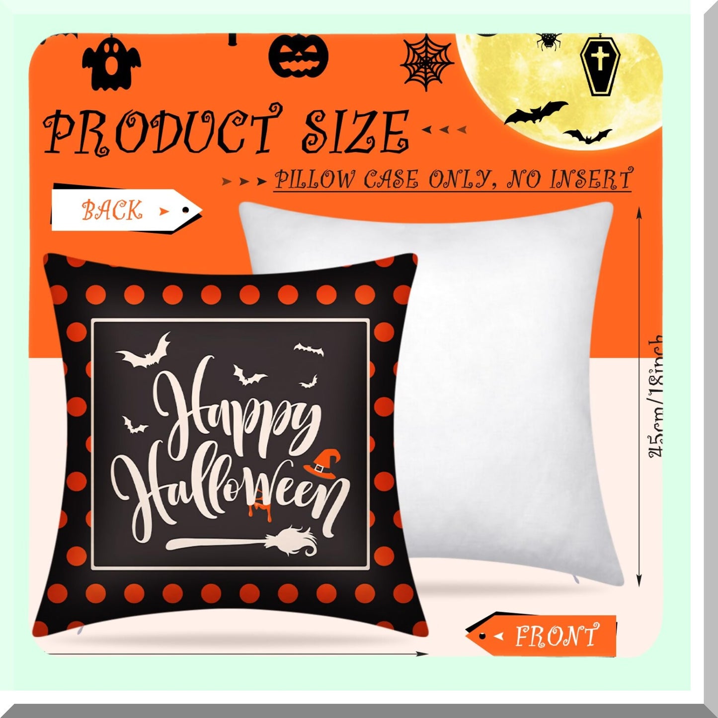 Happy Vibes Spooky Home Decor Pillow Covers - Set of 9, 18 x 18 Inch Cushion Cases for Throw Pillows