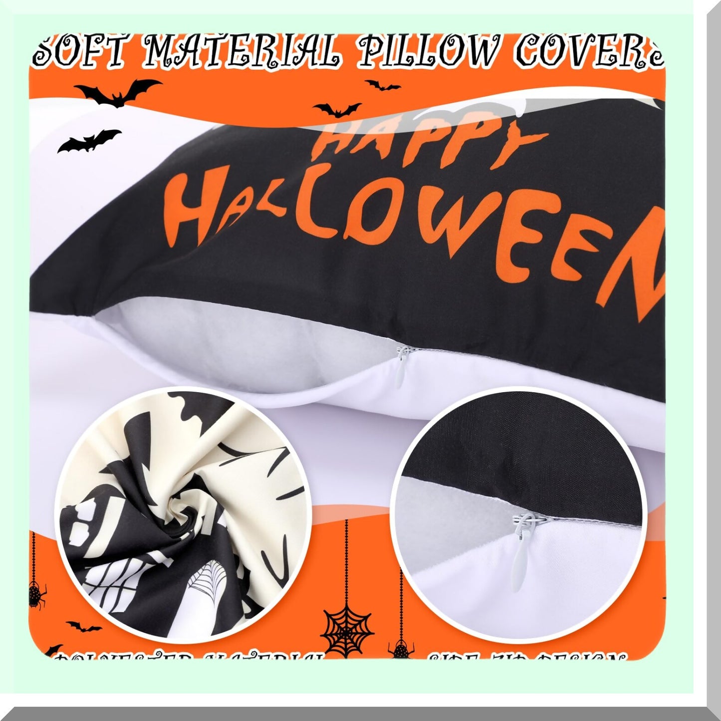Happy Vibes Spooky Home Decor Pillow Covers - Set of 9, 18 x 18 Inch Cushion Cases for Throw Pillows