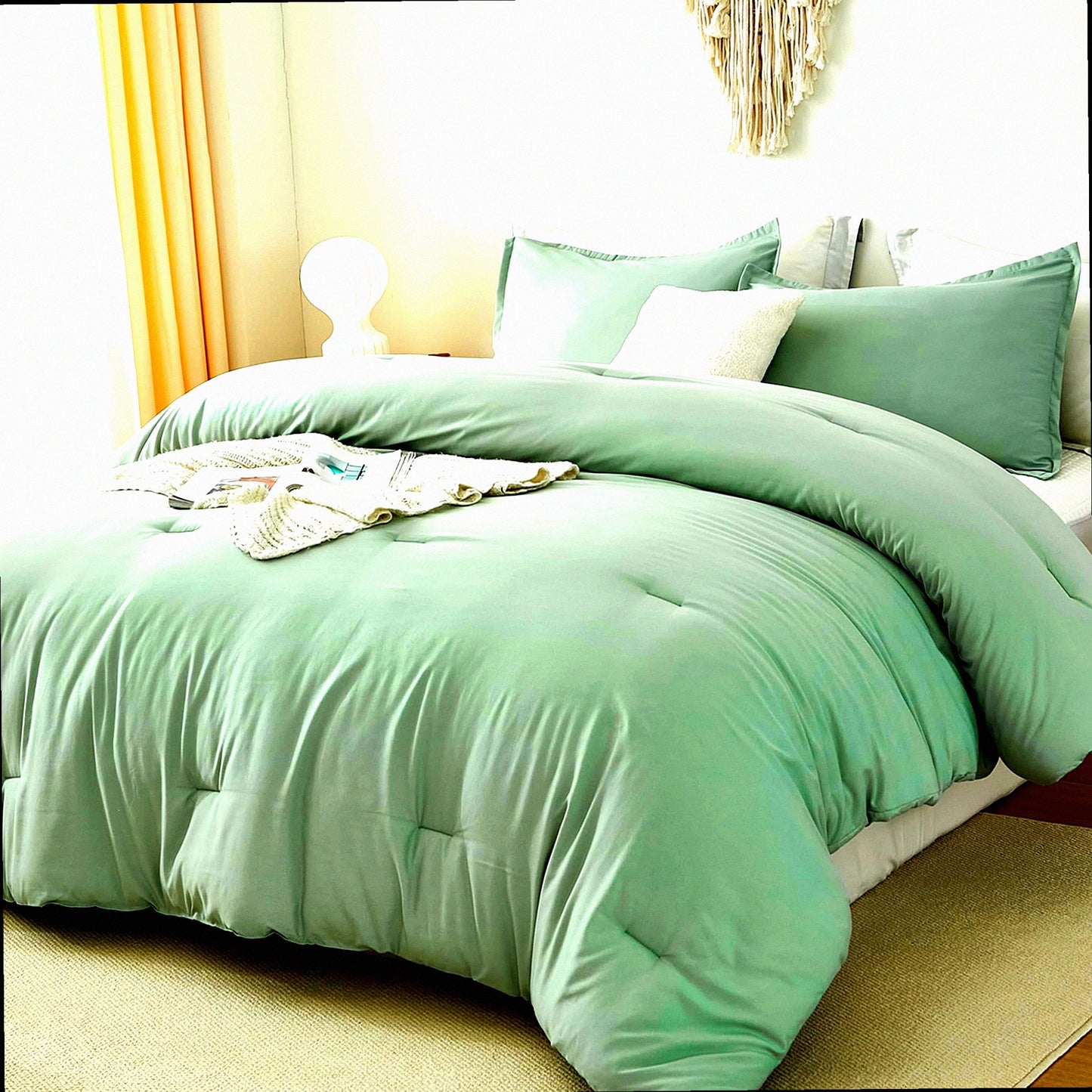 California Dream Sage Green Comforter Set - Lightweight Summer Bedding with Oversized Fluffy Microfiber Material - Soft Solid Color, 3 Piece Set with 2 Pillowcases - 104x96 Inches