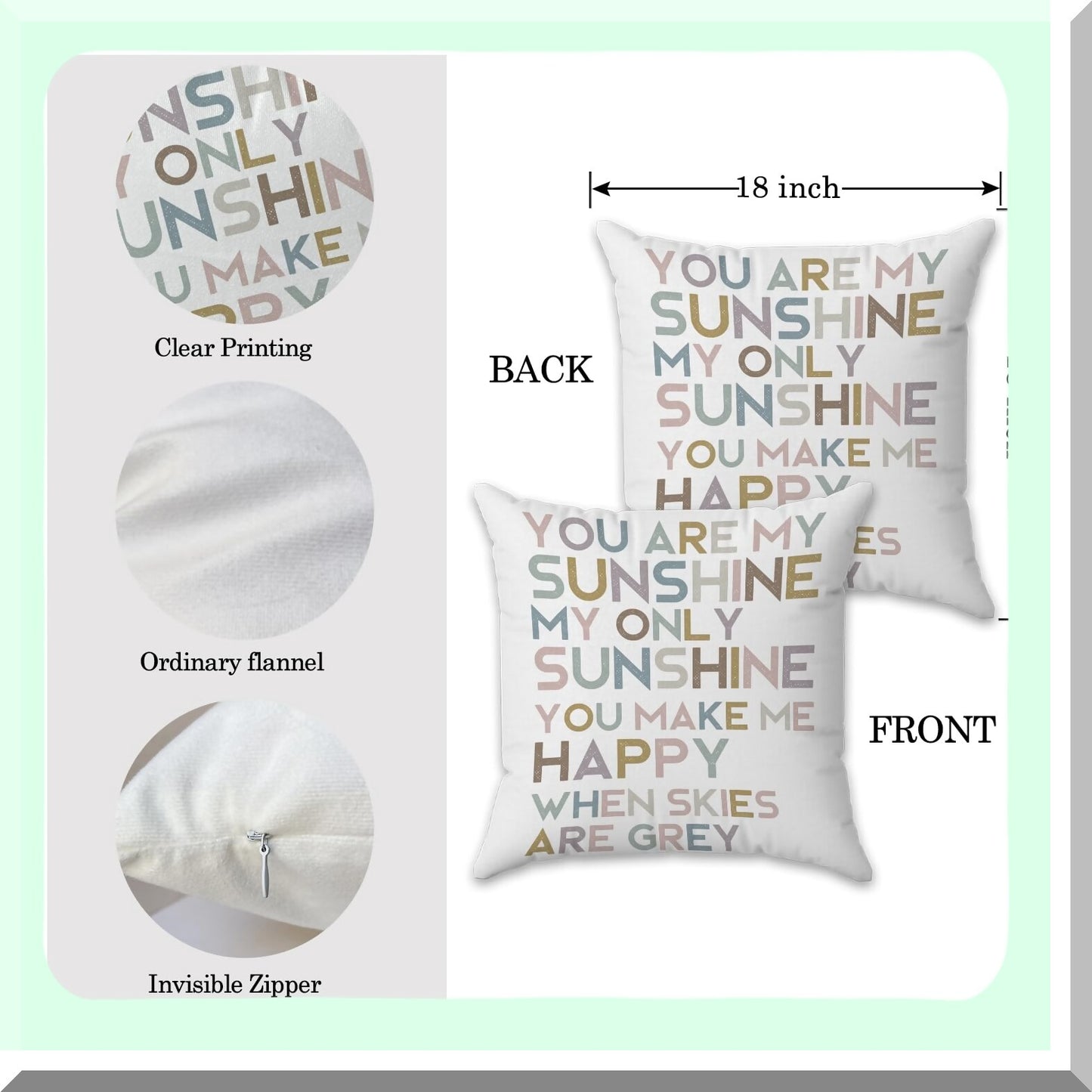 Sunshine Soft Decorative Pillowcase - Ideal Gift for Friends & Family - 18x18 Inch Sleeper Cushion Cover for Couch Bed Sofa - Cozy Pillow Cover
