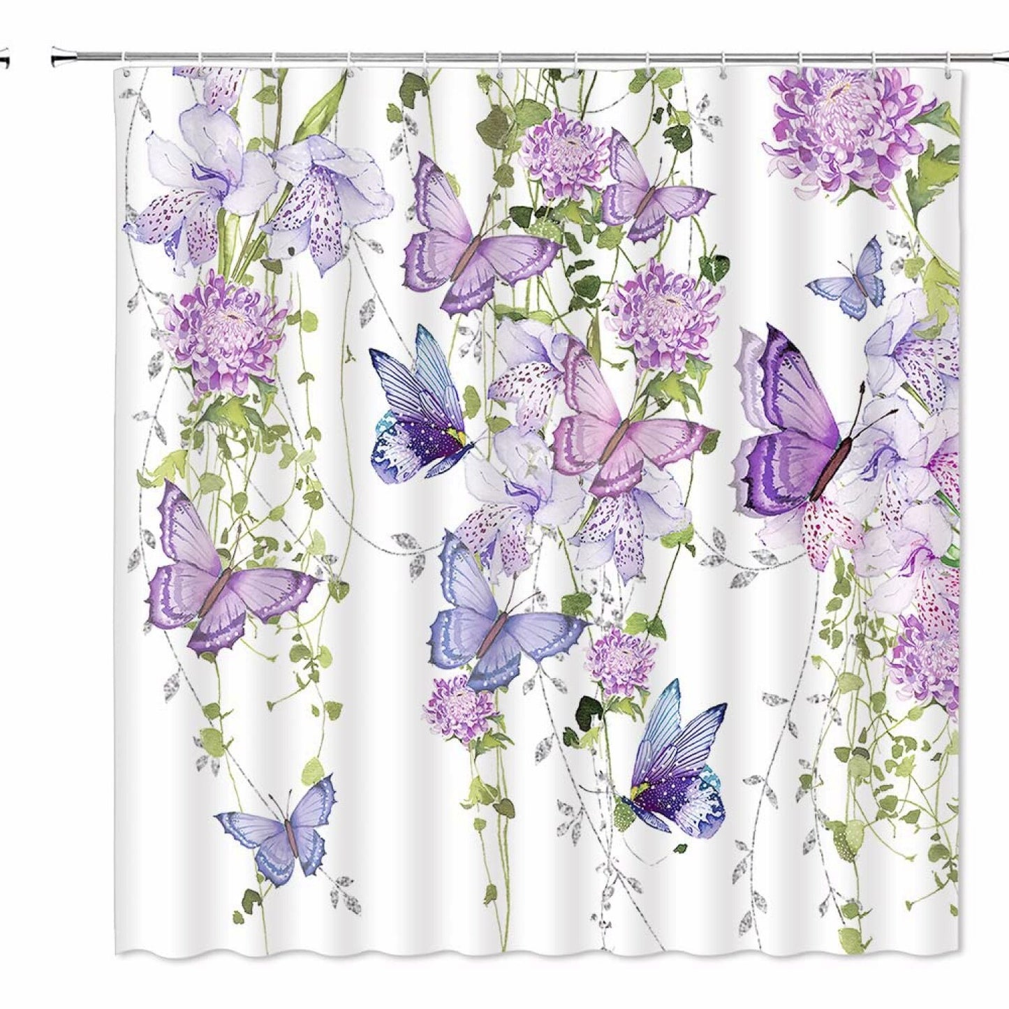 Flower Butterfly Shower Curtain Purple Floral Watercolor