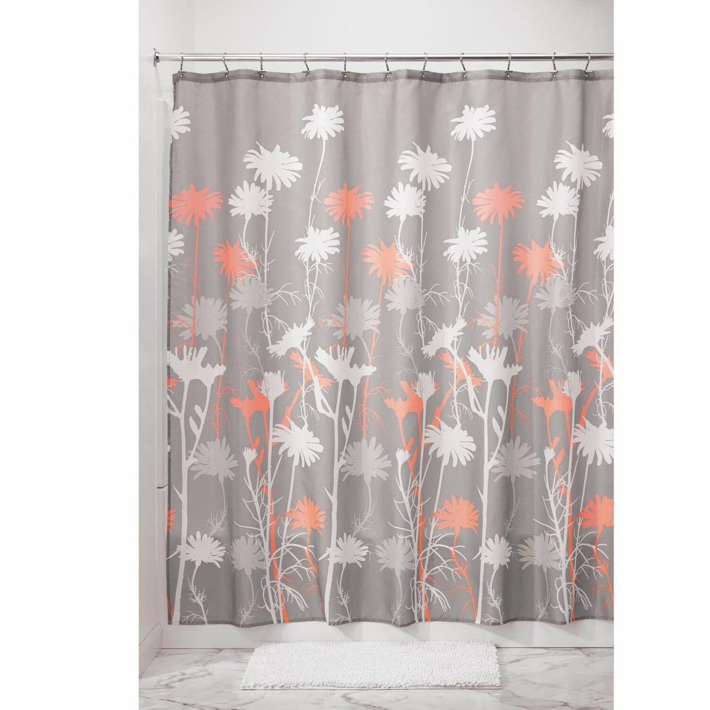 Fabric Daizy Shower Curtain 72" x 72" Gray and Coral