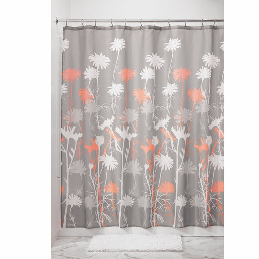 Fabric Daizy Shower Curtain 72" x 72" Gray and Coral