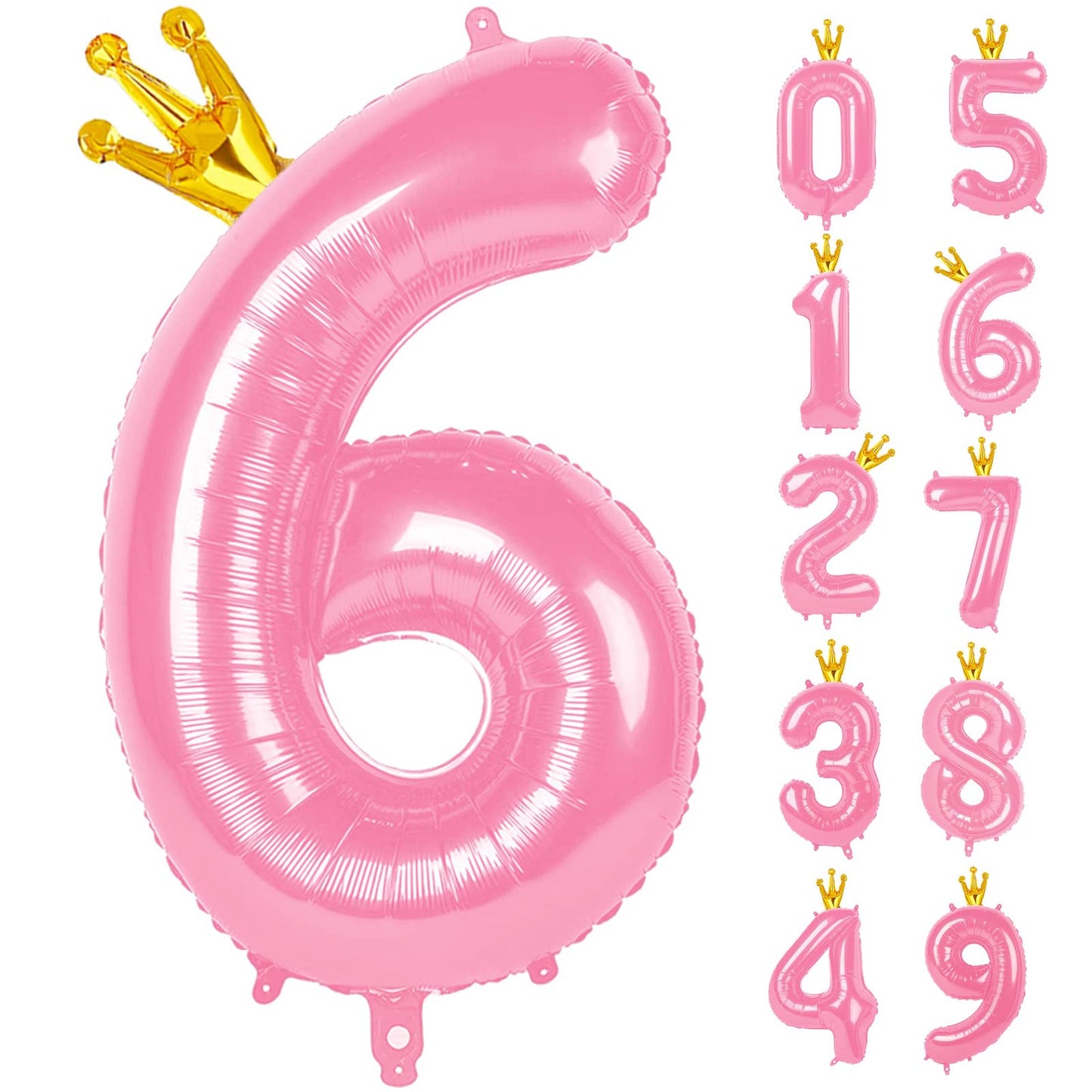 Pink Crown Number Balloon - Big Size Happy Birthday Balloon - Helium Number Balloon for Birthday Party, Wedding, Anniversary - Pink 6 - 40 Inch