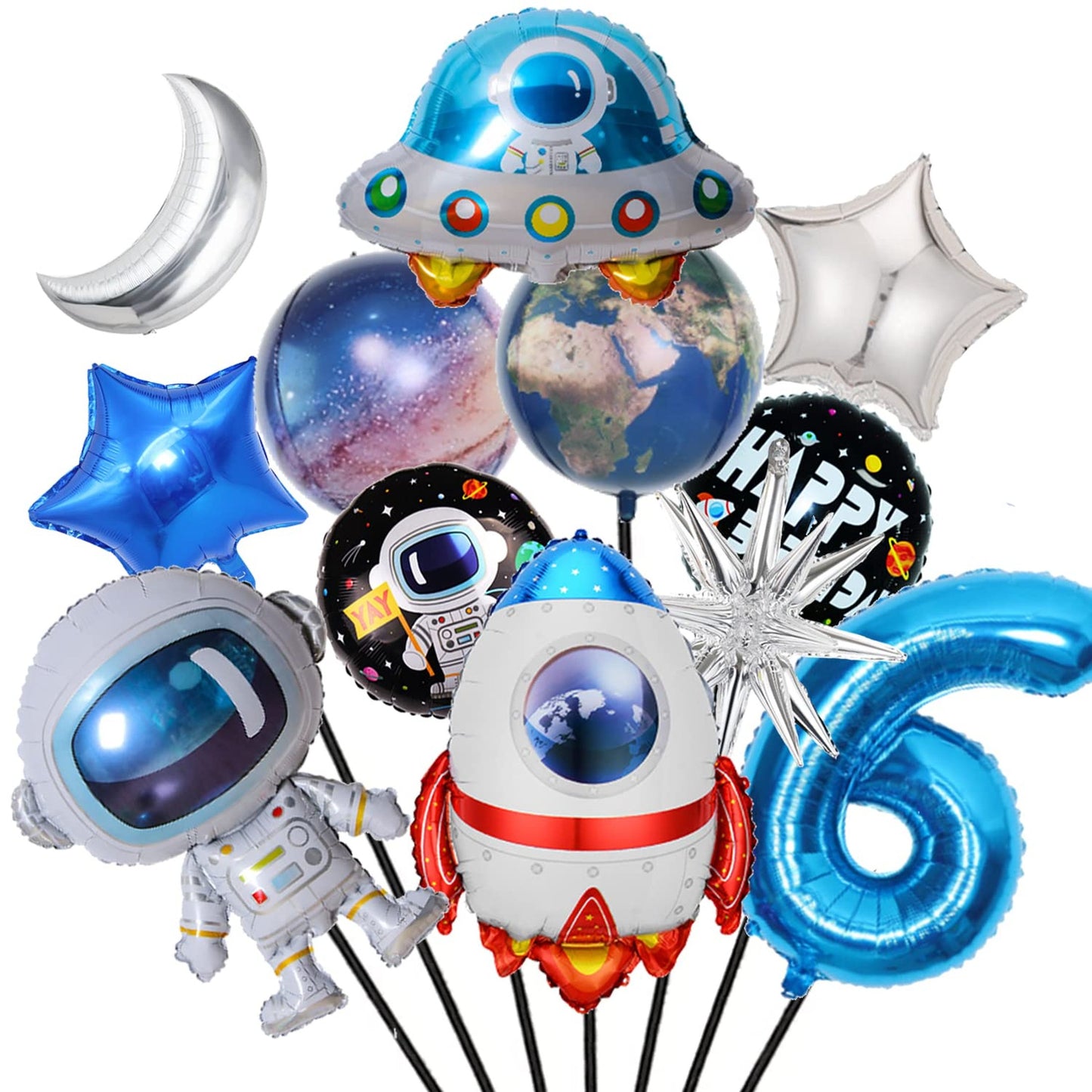 Galactic Astronaut Balloon Set - 12pc Space Theme Party Decorations for 6th Birthday Celebration. Ideal for Outer Space Galaxy Party Supplies.