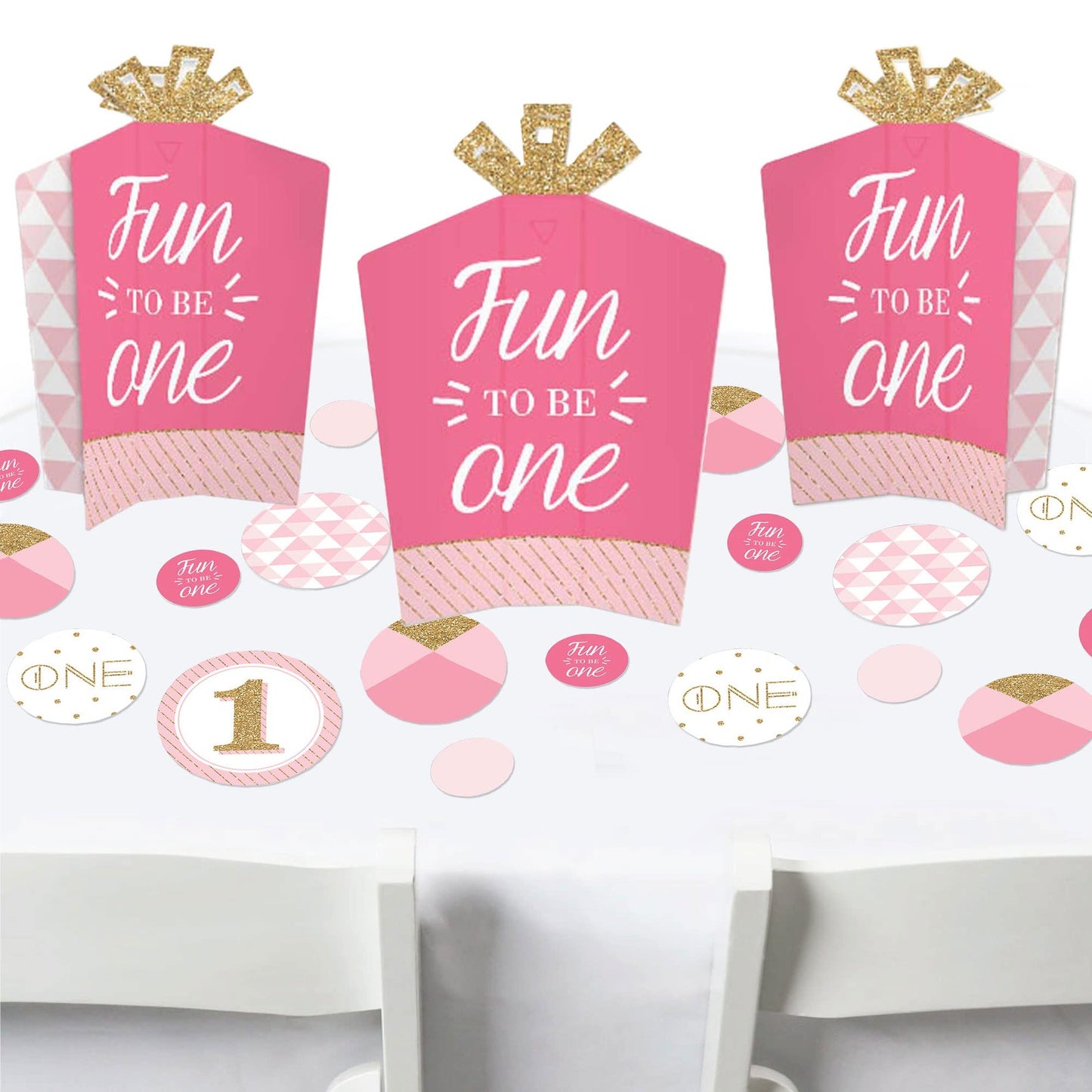 Birthday Bash Centerpiece Kit - Celebrate with our Fun to be One 1st Birthday Party Decor and Confetti Set! Perfect for your little girl's special day.