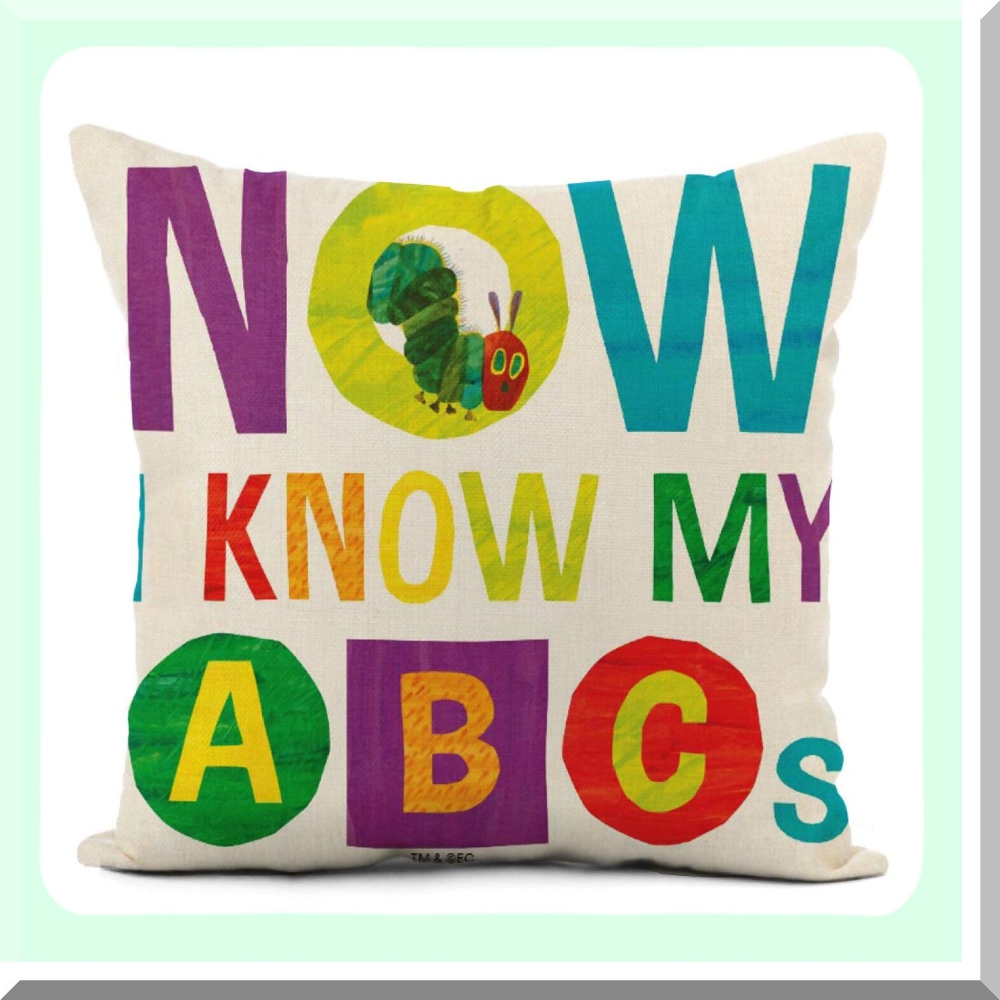 ABC Learning Home Decor Pillow Cover - 18x18 Inch Square Pillowcase for Sofa, Couch, Bed - Eric Carle Inspired Cushion Cover