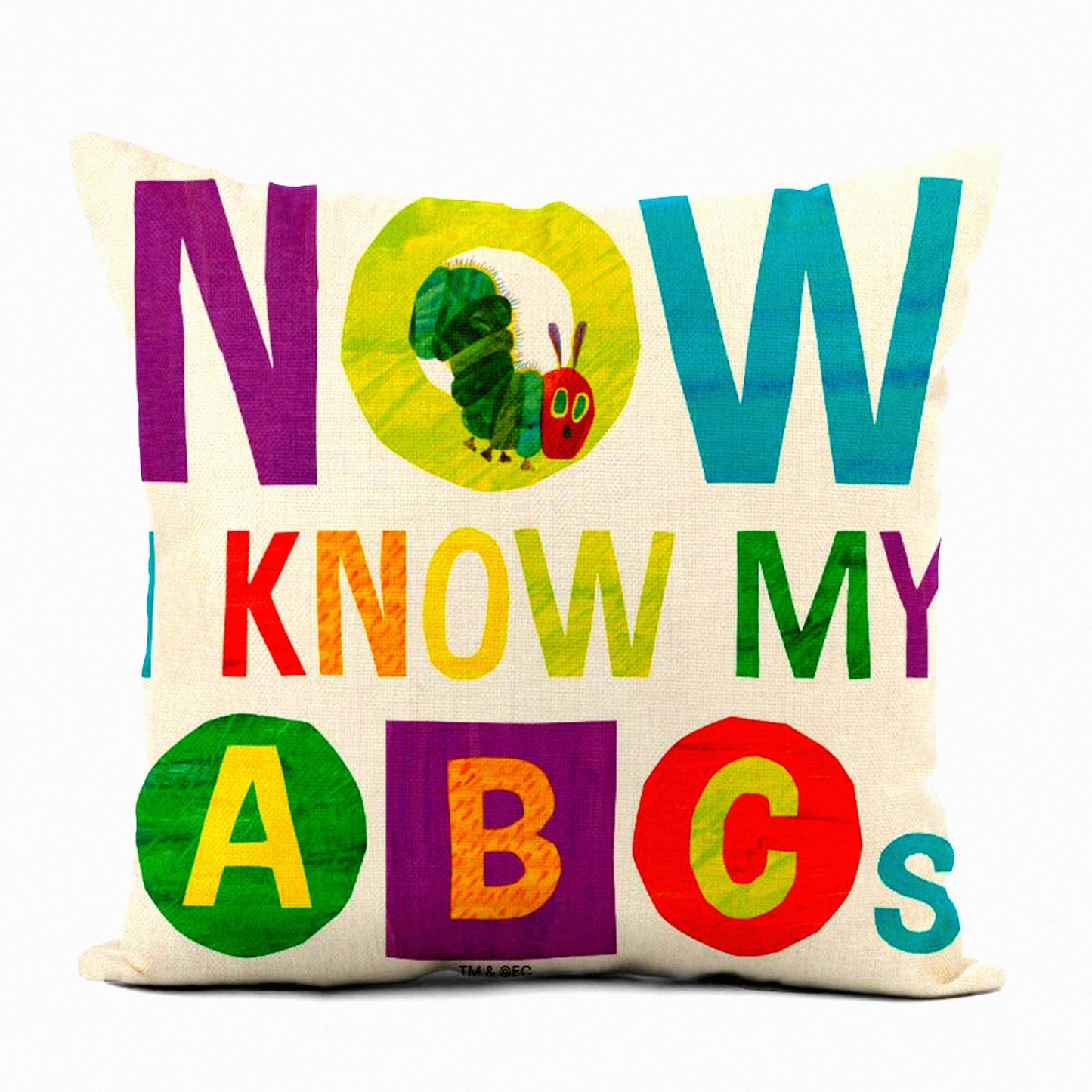 ABC Learning Home Decor Pillow Cover - 18x18 Inch Square Pillowcase for Sofa, Couch, Bed - Eric Carle Inspired Cushion Cover