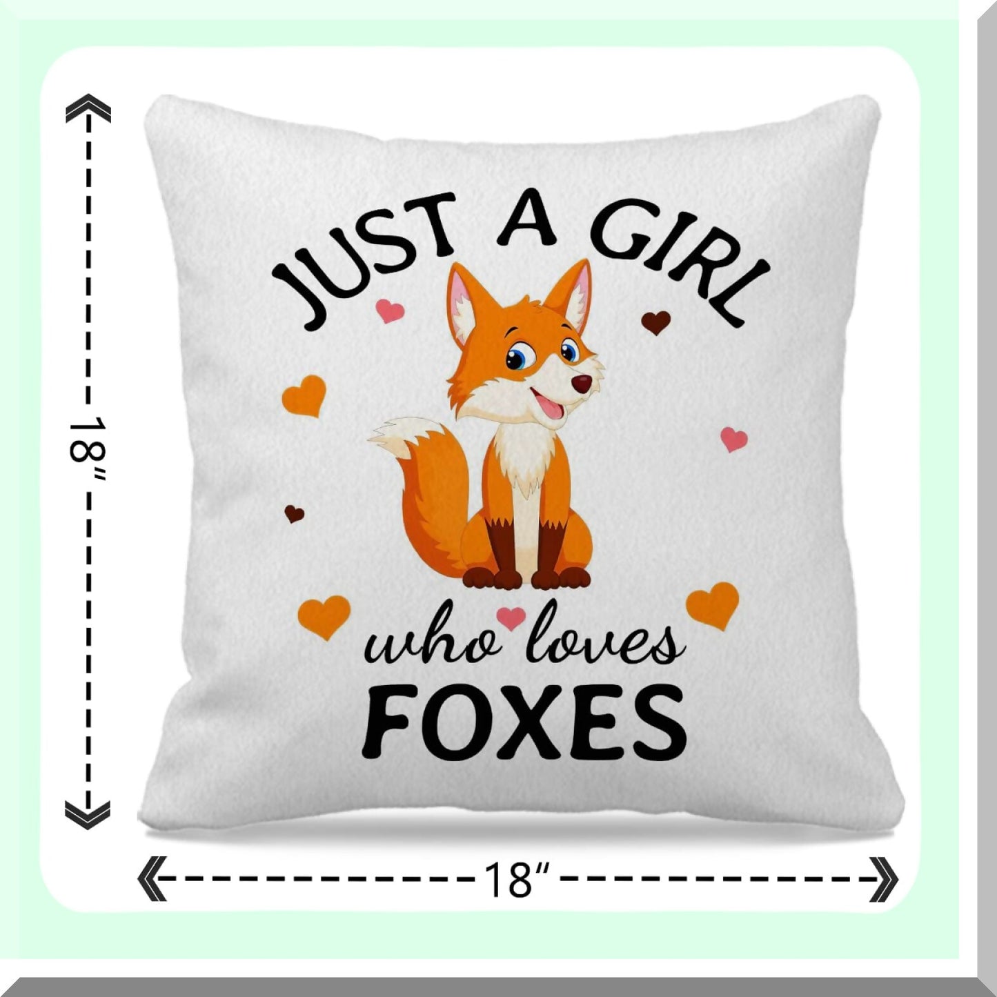 Foxie Love Decorative Pillow Cover - Cute Fox Throw Pillow for Girls Room, Fox Gifts - 18x18 Red Fox Cushion Cover - Fox Lover Home Decor Accessory