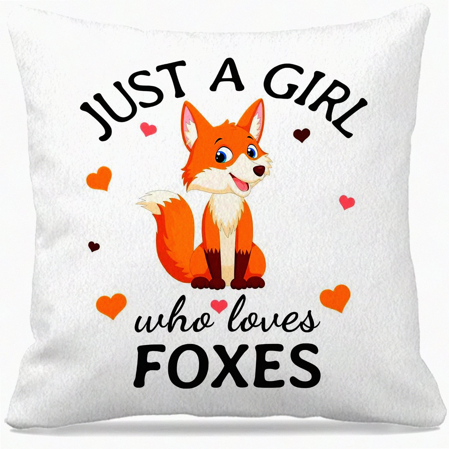 Foxie Love Decorative Pillow Cover - Cute Fox Throw Pillow for Girls Room, Fox Gifts - 18x18 Red Fox Cushion Cover - Fox Lover Home Decor Accessory