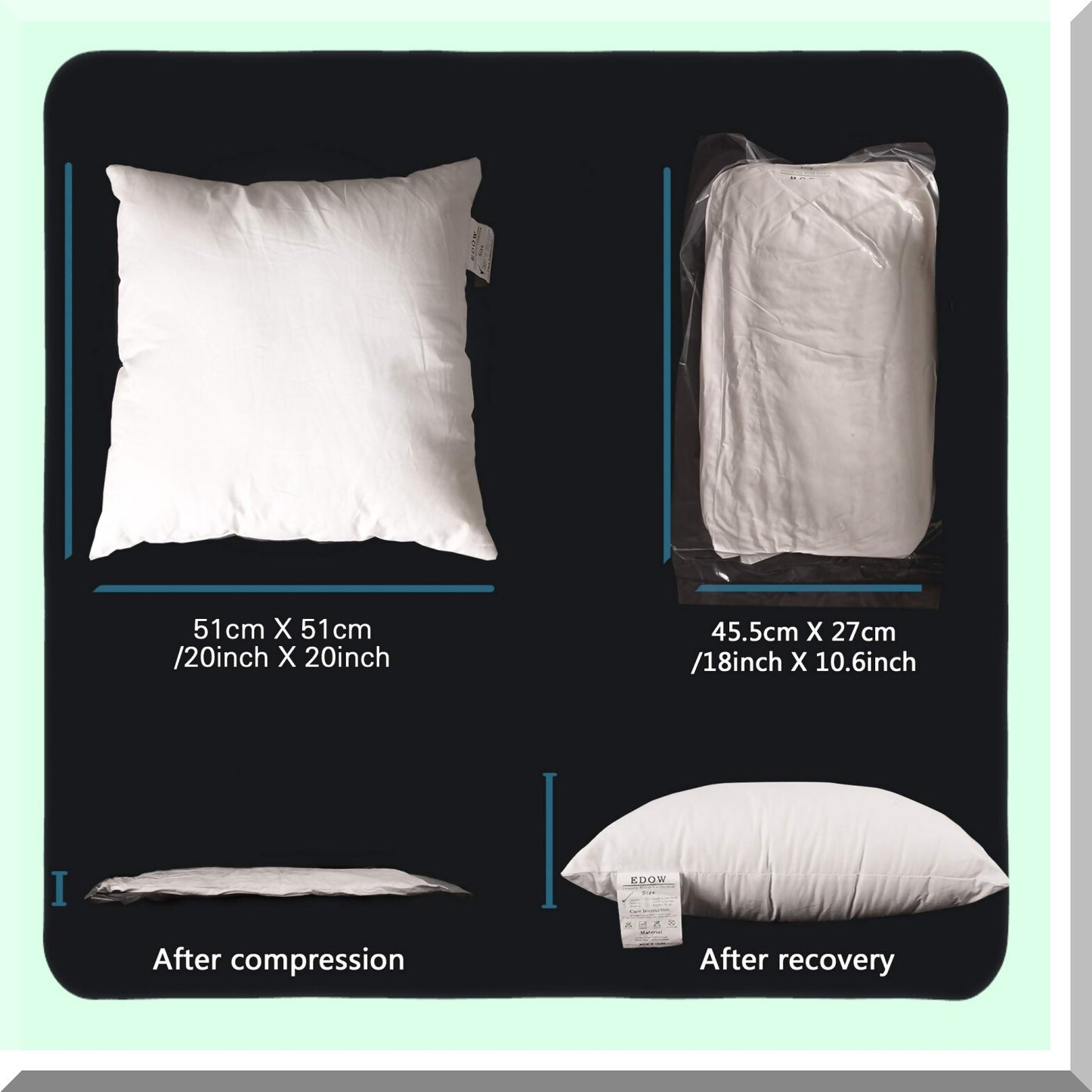 Hypoallergenic Square Pillow Inserts - Set of 4 Soft Down Alternative Polyester Cushion Stuffers with Cotton Cover - White 12x12 - Decorative Sham