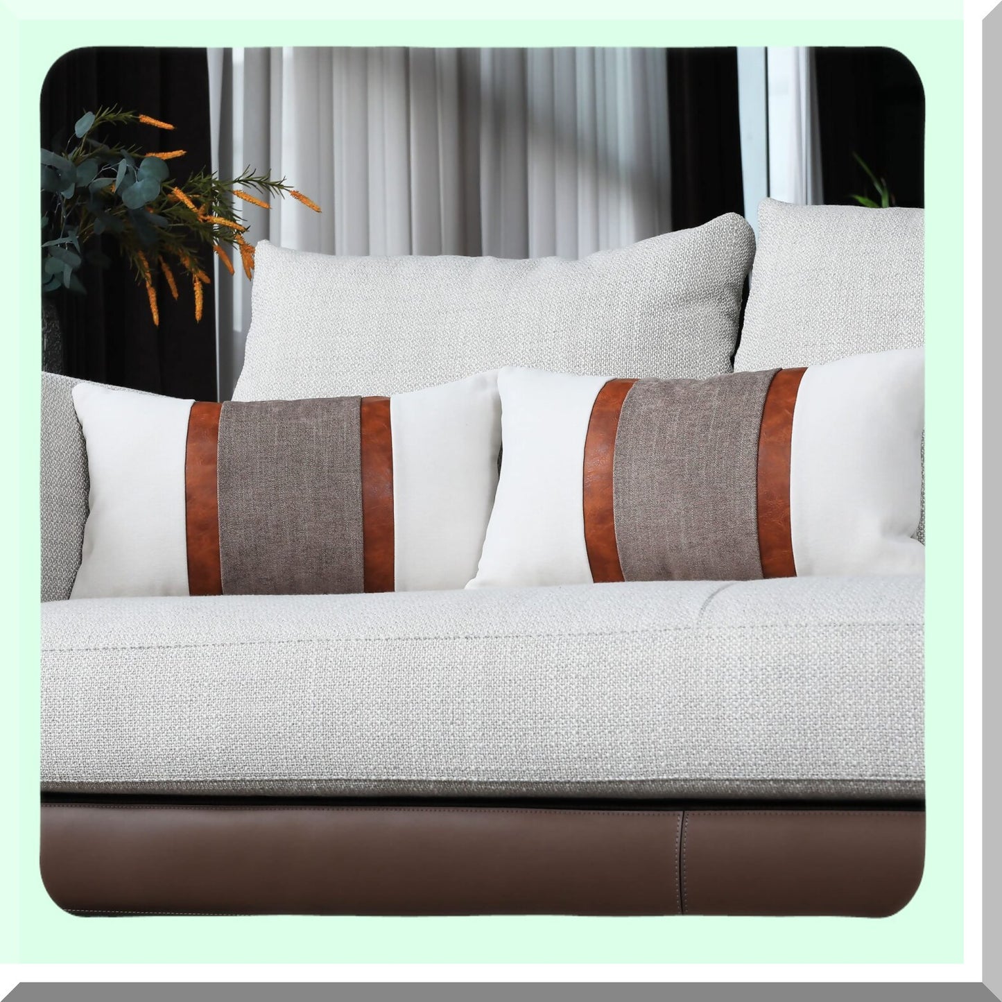 Rustic Patchwork Leather Throw Pillow Covers - Set of 2 Farmhouse Decorative Cushion Cases for Couch, Chair, Bedroom - Beige & Coffee 12x20 Inch