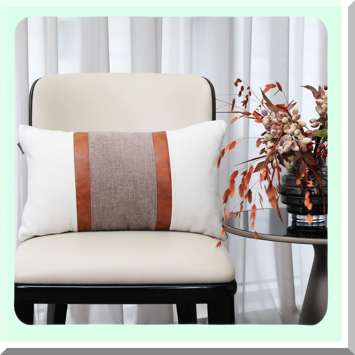 Rustic Patchwork Leather Throw Pillow Covers - Set of 2 Farmhouse Decorative Cushion Cases for Couch, Chair, Bedroom - Beige & Coffee 12x20 Inch