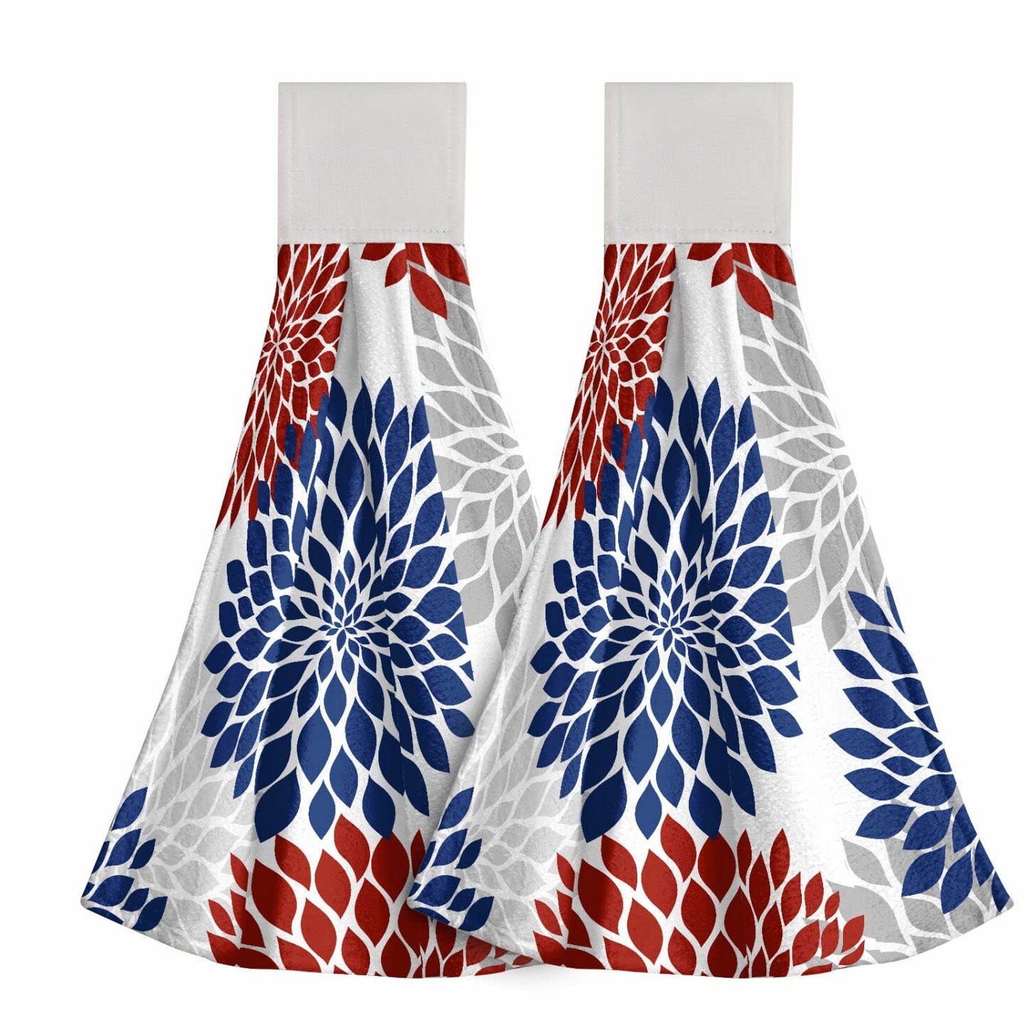July 4th Patriotic Blue Red Flower Hanging Towels Set of 2