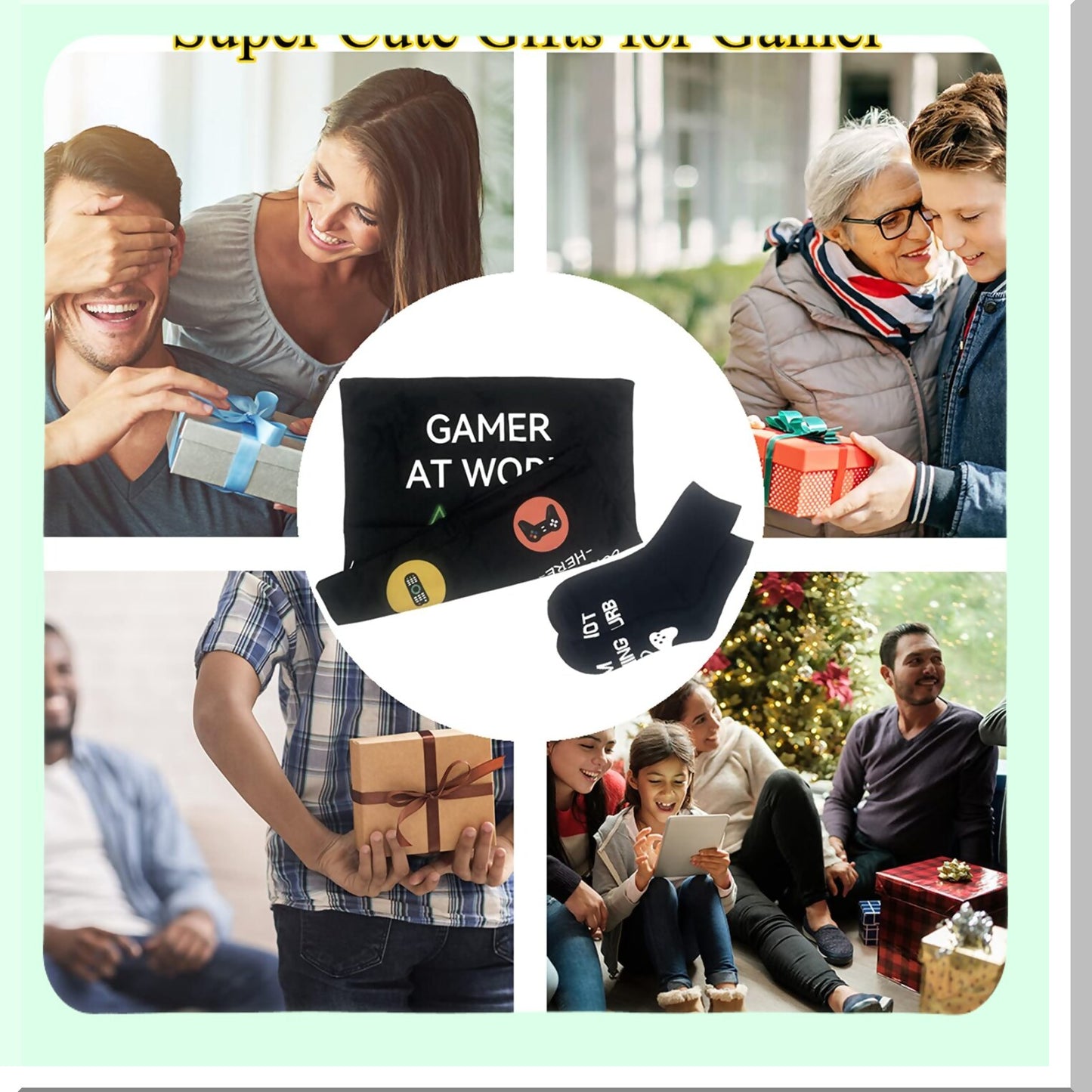 GamerGear Bundle: Throw Pillow Covers & Socks Set - Gaming Room Decor & Stocking Stuffers for Teen Boys, Girls, Men, Father, Boyfriends - 18x18 Inch