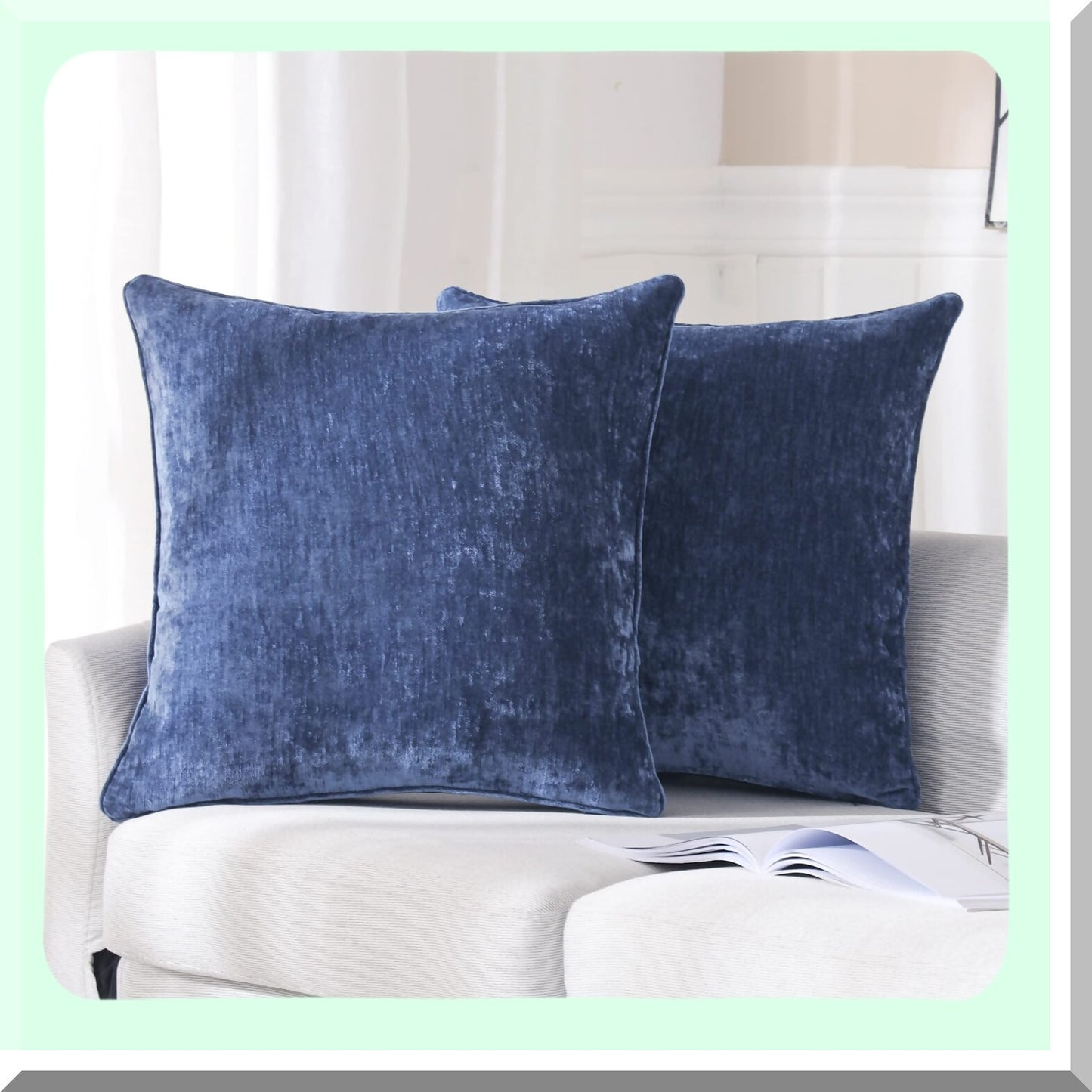 Cashmere Navy Pillowcase Set - 2 Pack Decorative Cushion Covers for Sofa Couch & Bedroom Office, Solid Square Pillow Covers 18x18 inch