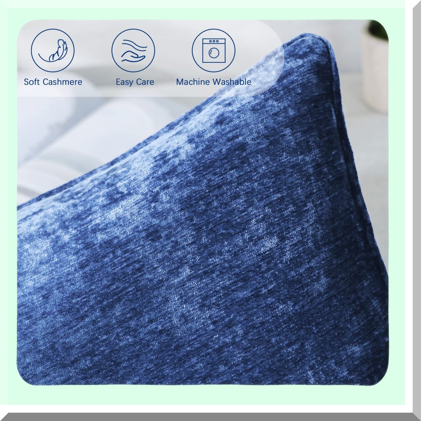 Cashmere Navy Pillowcase Set - 2 Pack Decorative Cushion Covers for Sofa Couch & Bedroom Office, Solid Square Pillow Covers 18x18 inch