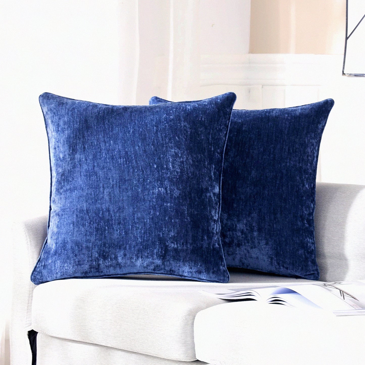 Cashmere Navy Pillowcase Set - 2 Pack Decorative Cushion Covers for Sofa Couch & Bedroom Office, Solid Square Pillow Covers 18x18 inch