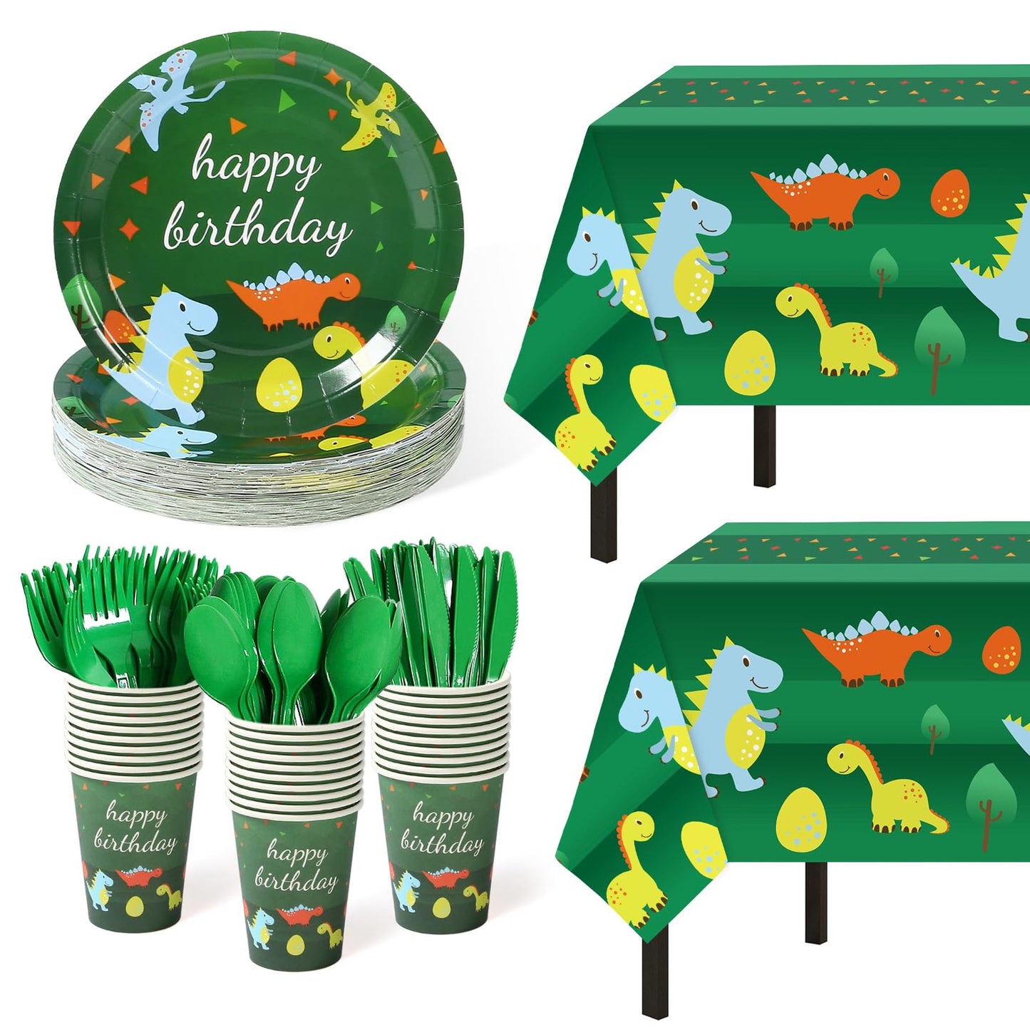 DinoBash Party Pack - Complete Dinosaur Birthday Set with Plates, Cups, Tablecloths & Decorations for Boys and Girls - 152 Pieces