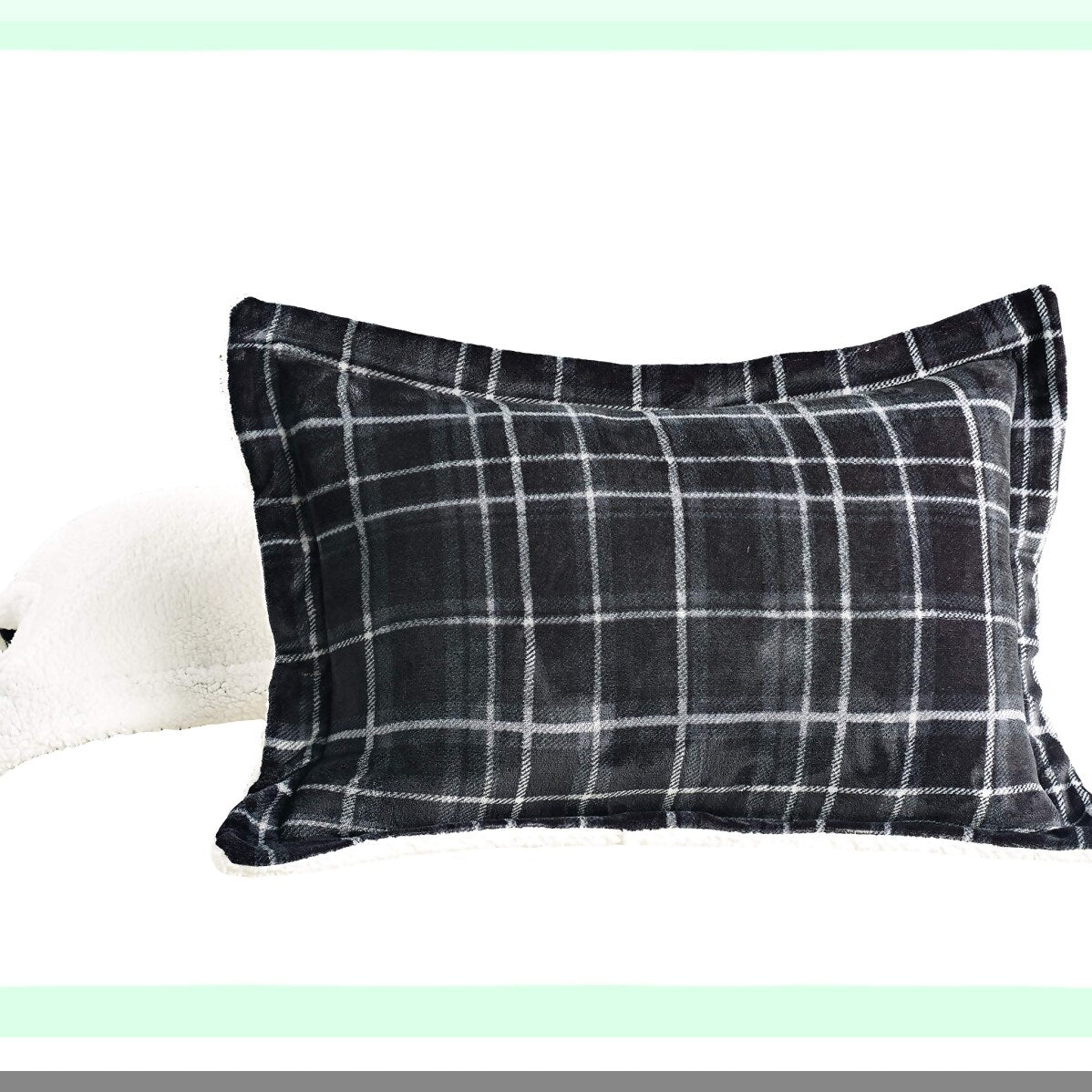 PlushLuxe Micromink Sherpa Plaid Comforter Set - Full/Queen Grey - Heavy Weight Down Alternative - Reversible Micro-Suede - Cozy Bedding