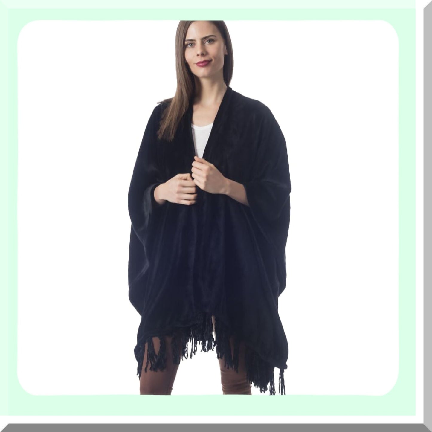 CozyWrap Luxe: Lightweight Fringe Blanket Poncho for Women - Perfect for Home Lounging, Winter Capes, Fall Accessories, Travel, and Gifts