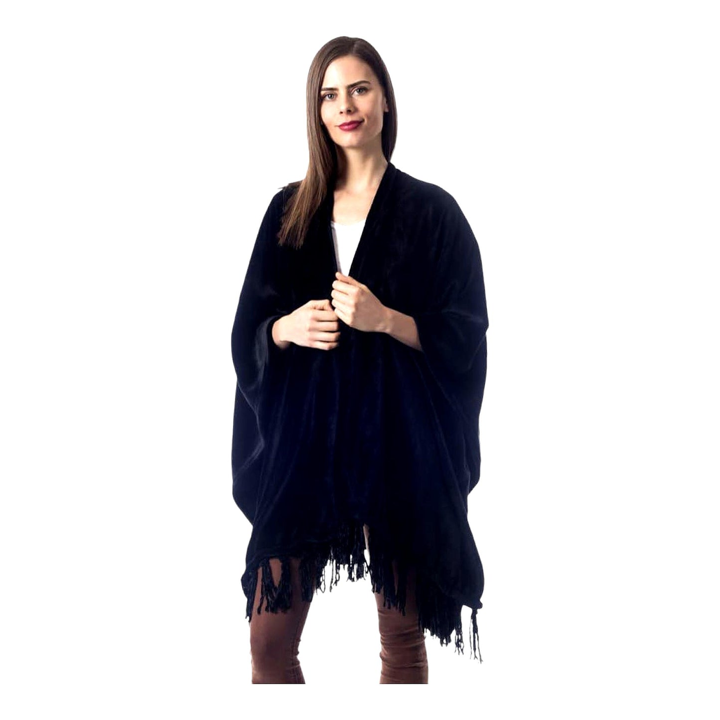CozyWrap Luxe: Lightweight Fringe Blanket Poncho for Women - Perfect for Home Lounging, Winter Capes, Fall Accessories, Travel, and Gifts