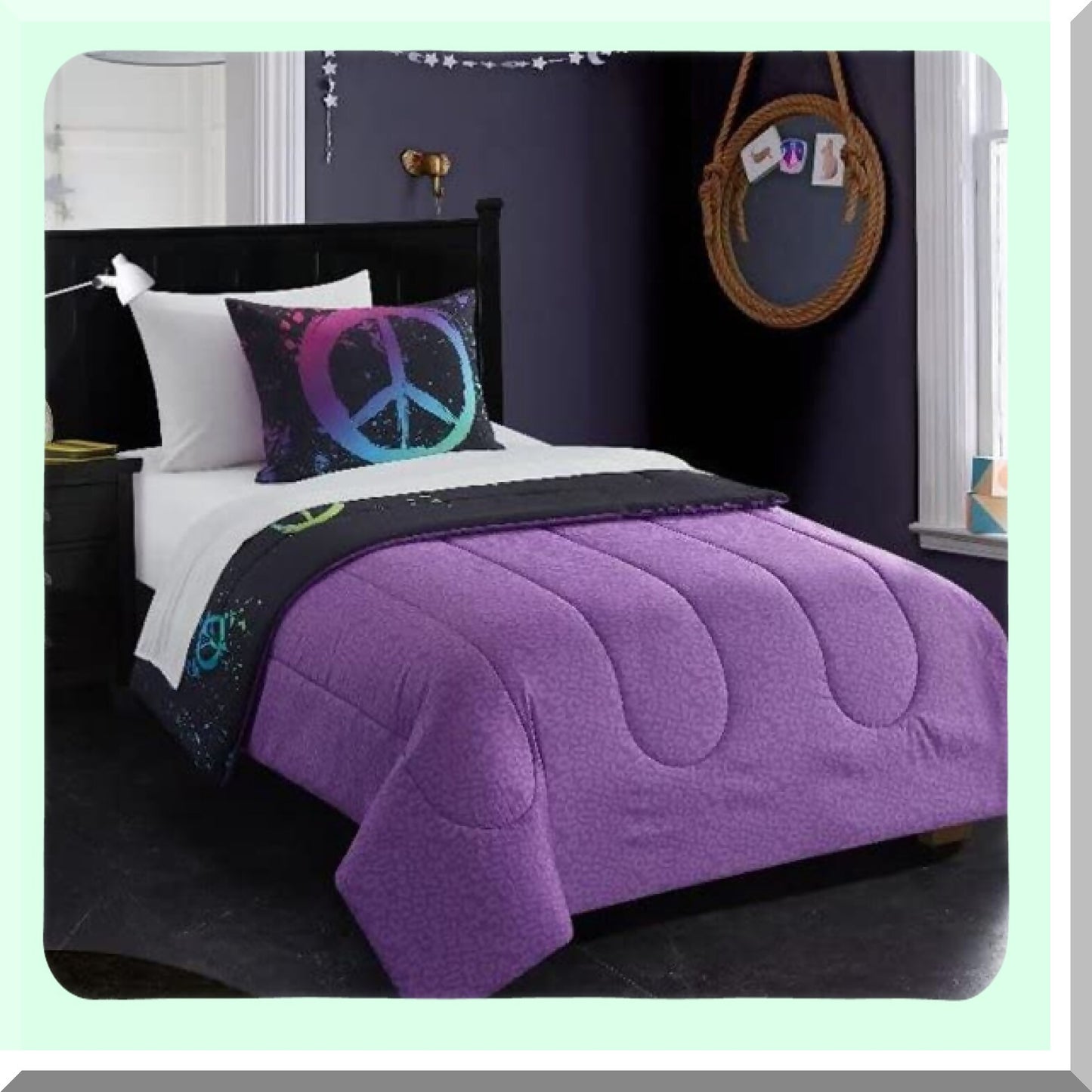 Peaceful Dreams 3-Piece Comforter Set - Black Twin XL - Soft Microfiber Bedding - Peace Sign Design - Cozy Bedroom Decor - WK689914