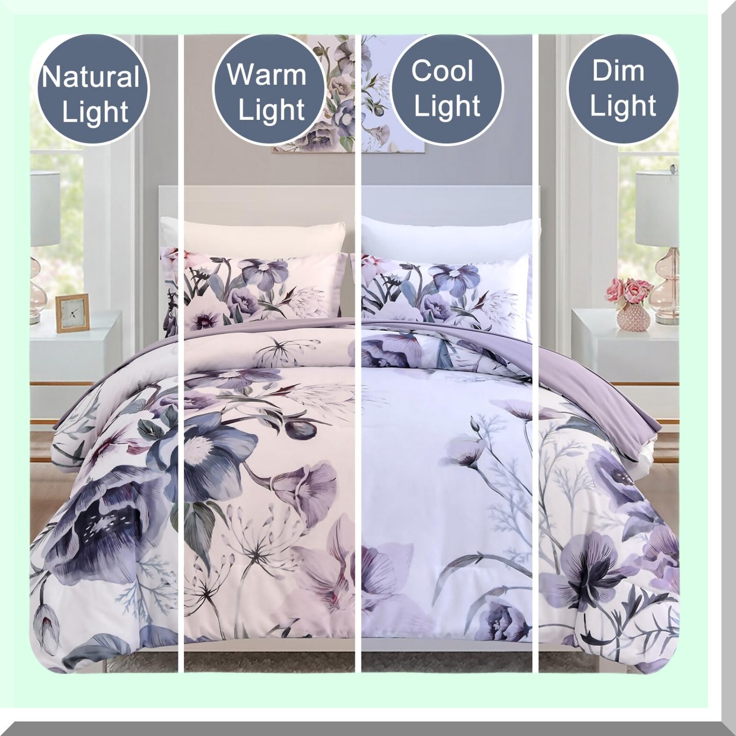 Purple Bloom Bliss 3-Piece Queen Comforter Set - Soft Microfiber Bedding with Floral Print - All Season Comforter with 2 Pillowcases - White Background