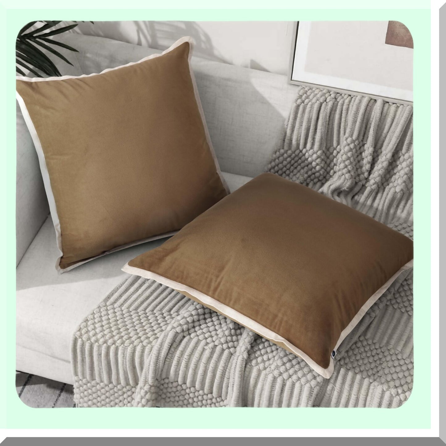 Luxury Velvet Brown Pillow Covers - Set of 2 Decorative Cushion Cases for Sofa & Bedroom - Soft Solid 24X24 Throw Pillowcases