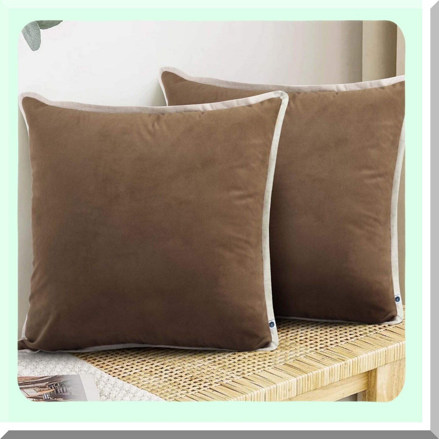 Luxury Velvet Brown Pillow Covers - Set of 2 Decorative Cushion Cases for Sofa & Bedroom - Soft Solid 24X24 Throw Pillowcases