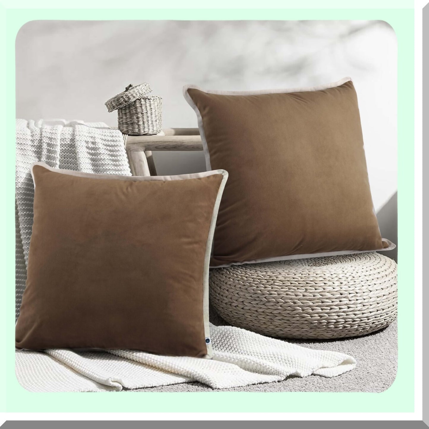 Luxury Velvet Brown Pillow Covers - Set of 2 Decorative Cushion Cases for Sofa & Bedroom - Soft Solid 24X24 Throw Pillowcases