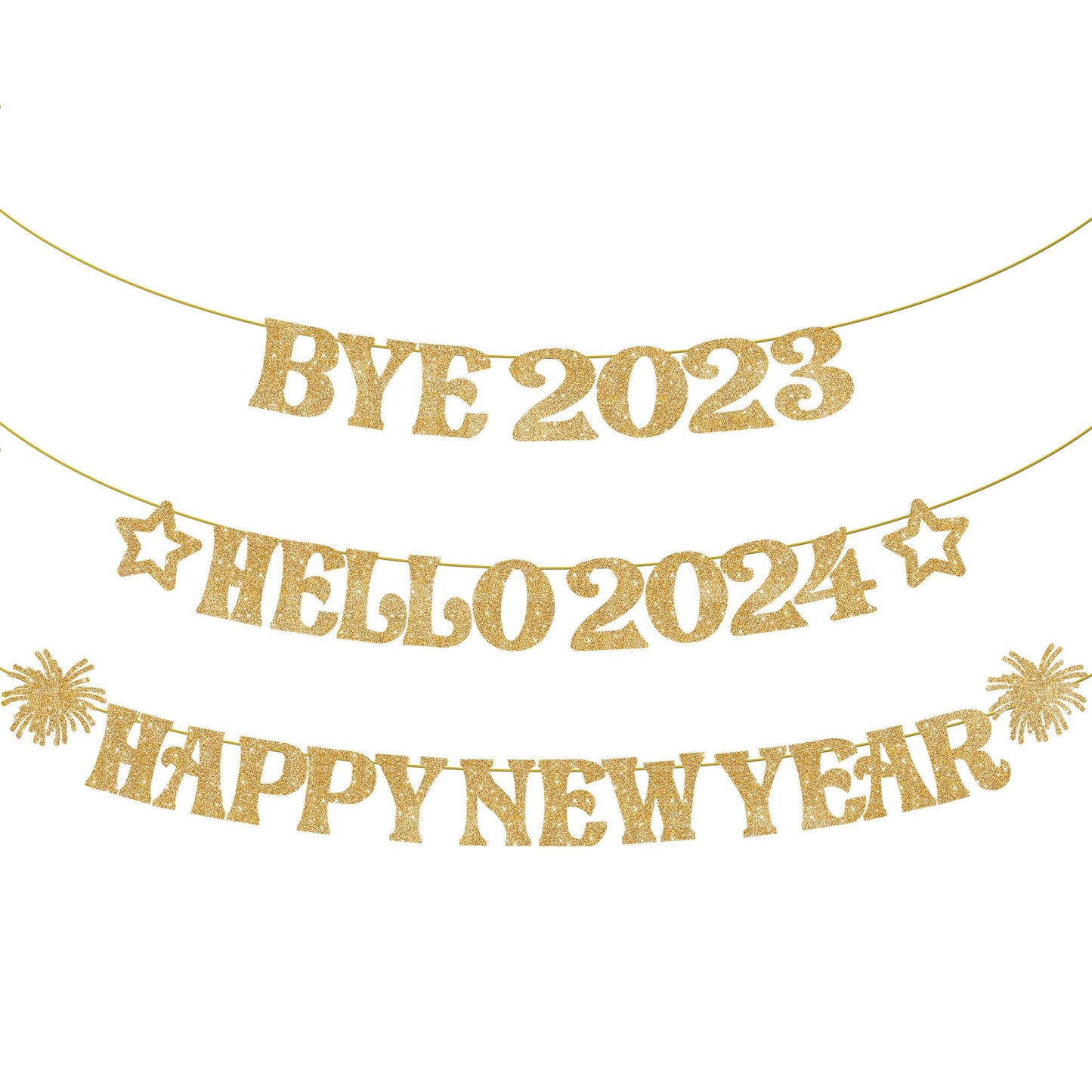 Big 10 Feet Gold Glitter Happy New Year Banner for 2024
