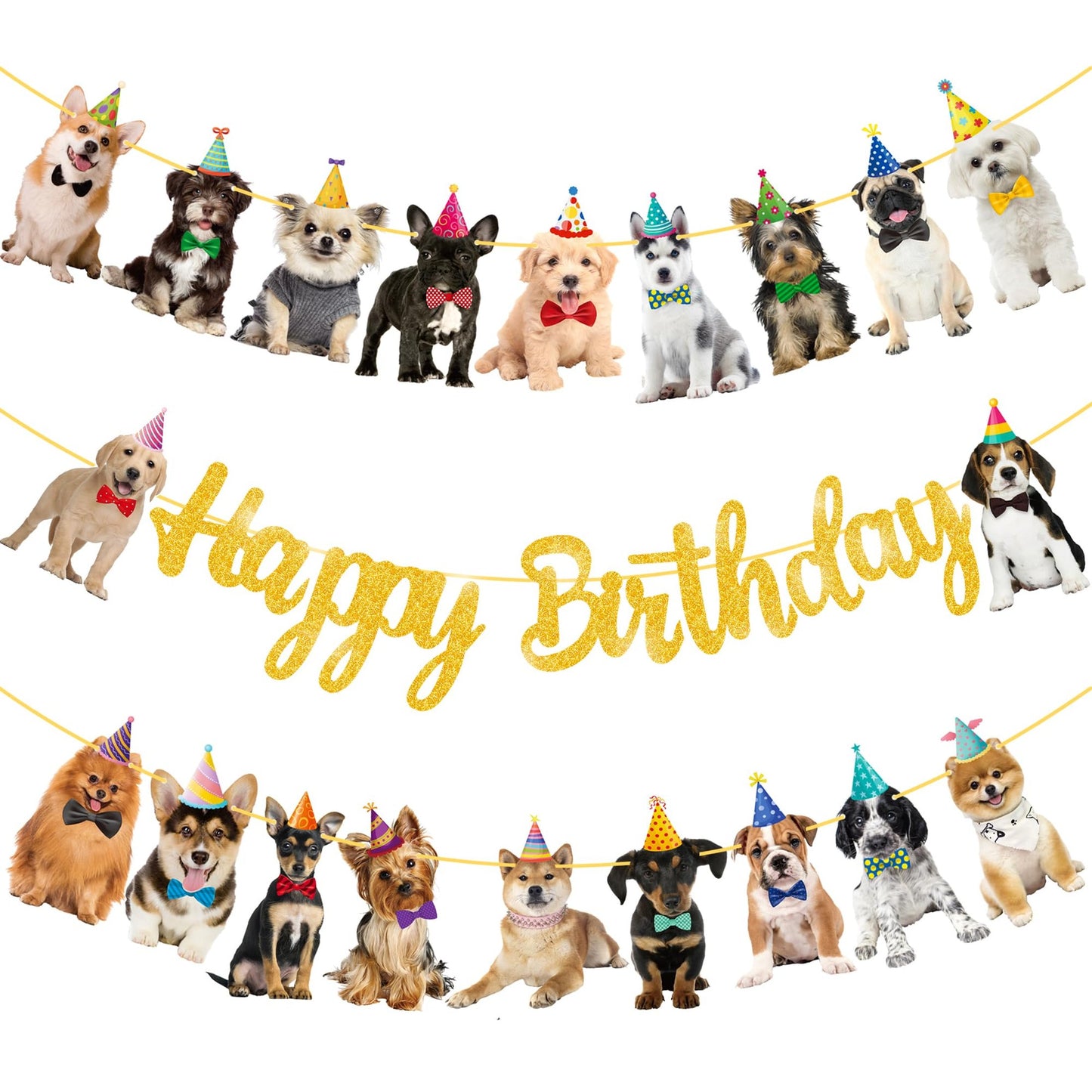 Gold Glitter Puppy Party Banner - Dog Birthday Decorations for Pet Theme Party - Baby Shower Bunting Decoration - Happy Birthday Supplies