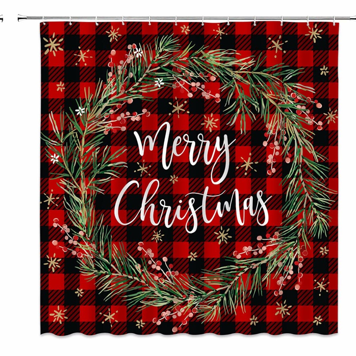 Merry Shower Curtain Wreath Snowflake 70" x 70"