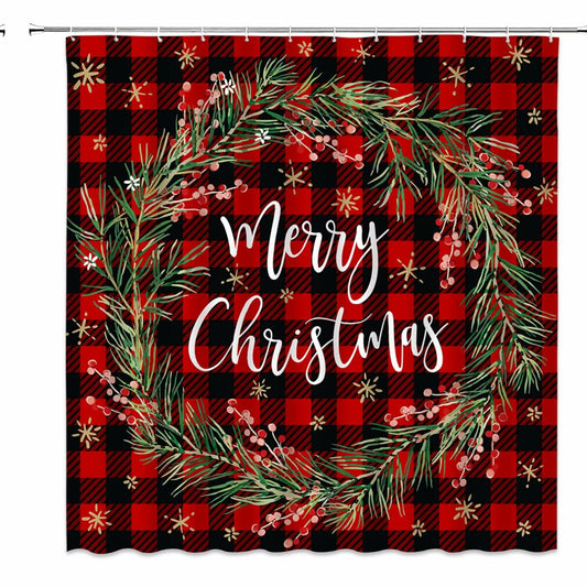 Merry Shower Curtain Wreath Snowflake 70" x 70"