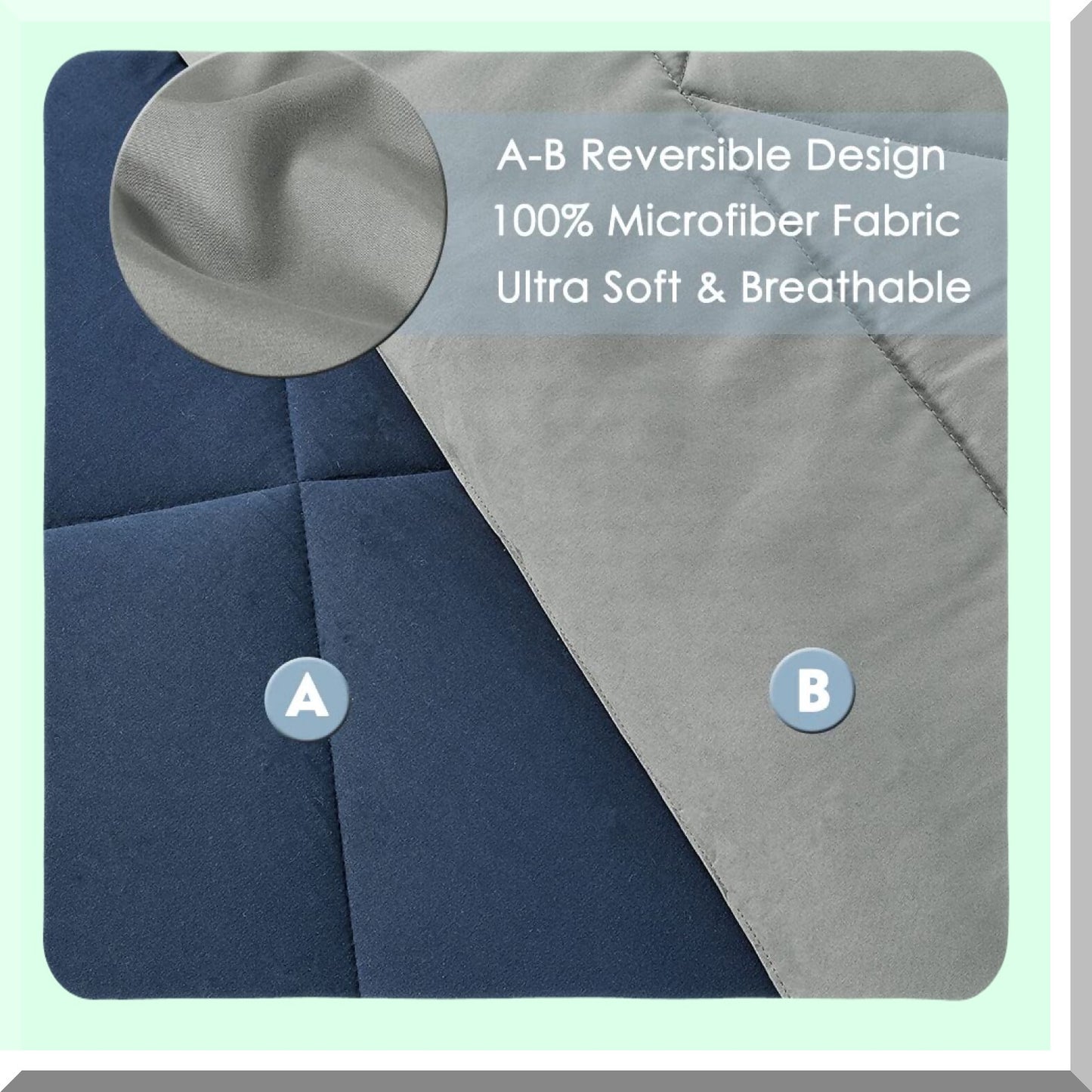 Navy Grey Reversible Comforter Set - 7 Piece Bedding Bundle for Queen Size Bed - Flat Sheet, Fitted Sheet, Pillowcases, Shams - All-in-One Bed in a Bag