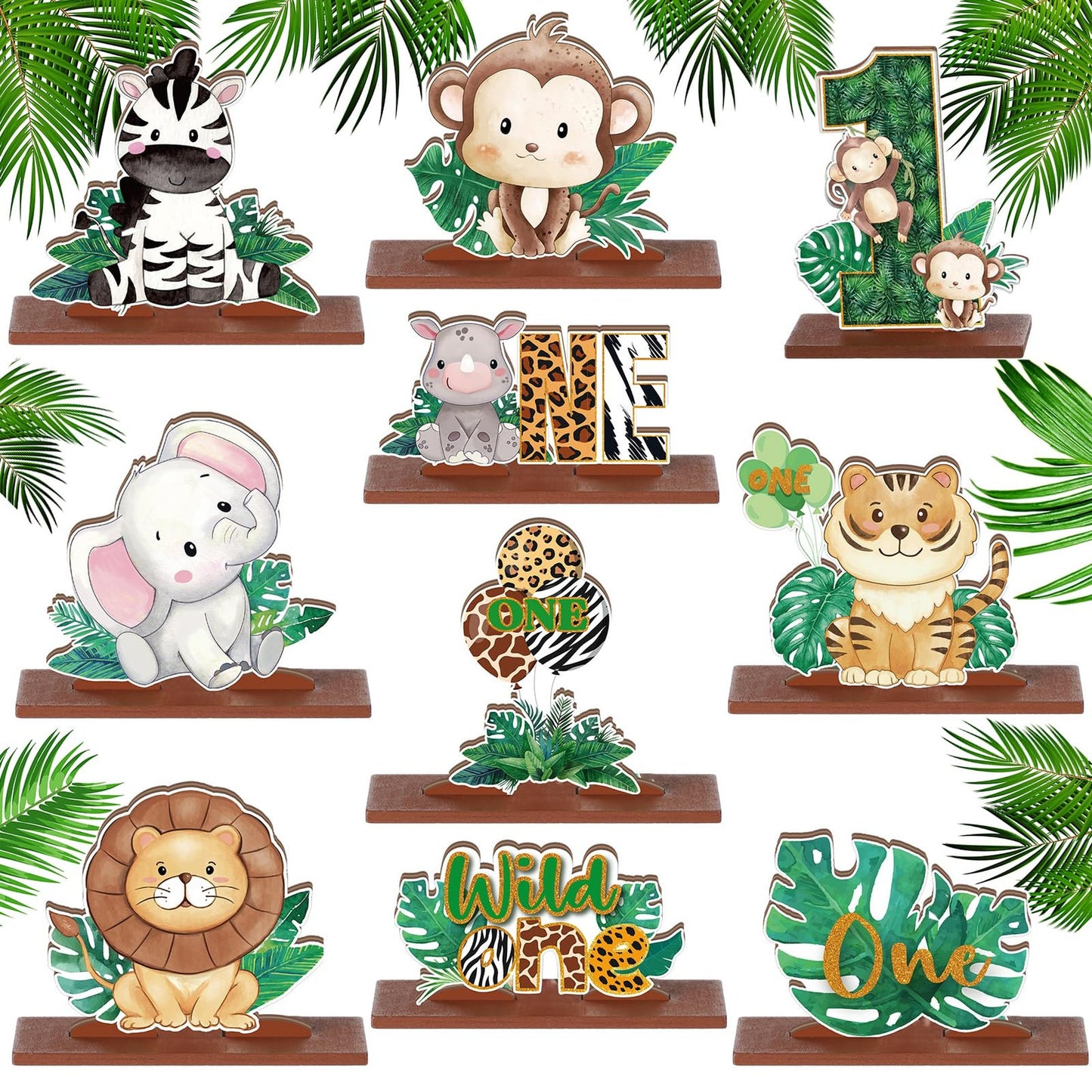 Jungle Wild One Letter Table Centerpieces - Set of 10 Safari Wooden Signs for Boys Baby Shower & Birthday Decorations. Perfect Wild Party Supplies & Photo Props!