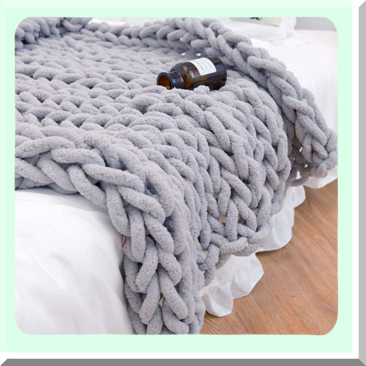 CozyChunk Chenille Knit Throw - Soft, Warm, Thick Yarn Blanket for Couch, Bed, Sofa - Perfect Home Decor & Best Gift - 48"x71" Gray