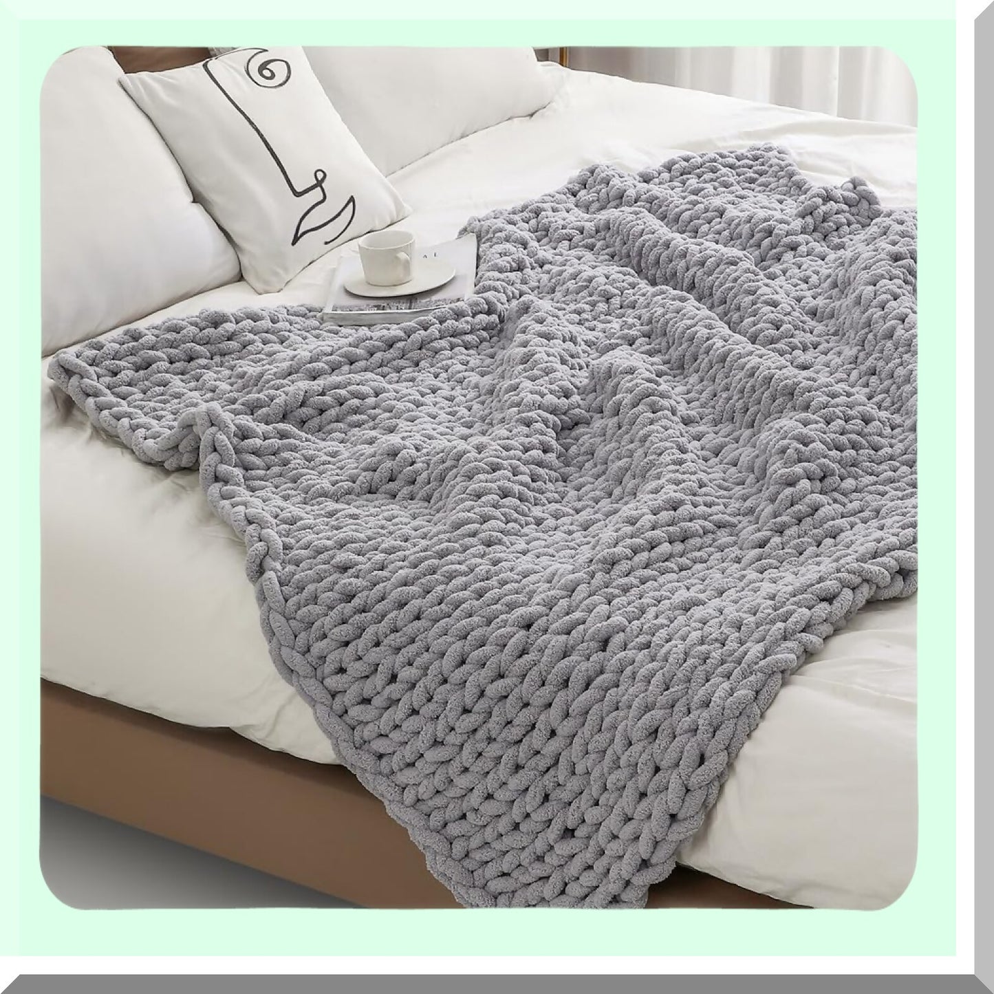 CozyChunk Chenille Knit Throw - Soft, Warm, Thick Yarn Blanket for Couch, Bed, Sofa - Perfect Home Decor & Best Gift - 48"x71" Gray