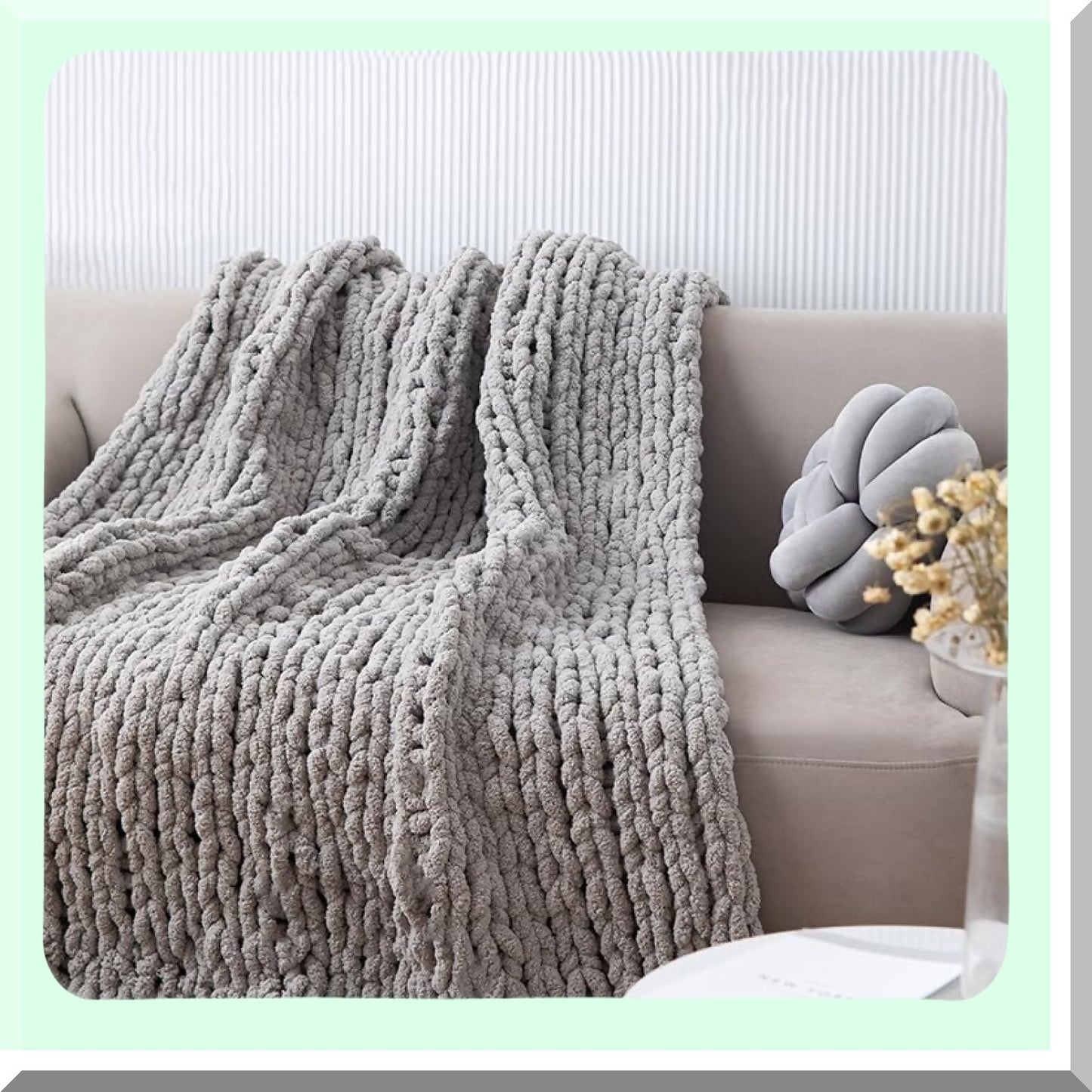 CozyChunk Chenille Knit Throw - Soft, Warm, Thick Yarn Blanket for Couch, Bed, Sofa - Perfect Home Decor & Best Gift - 48"x71" Gray