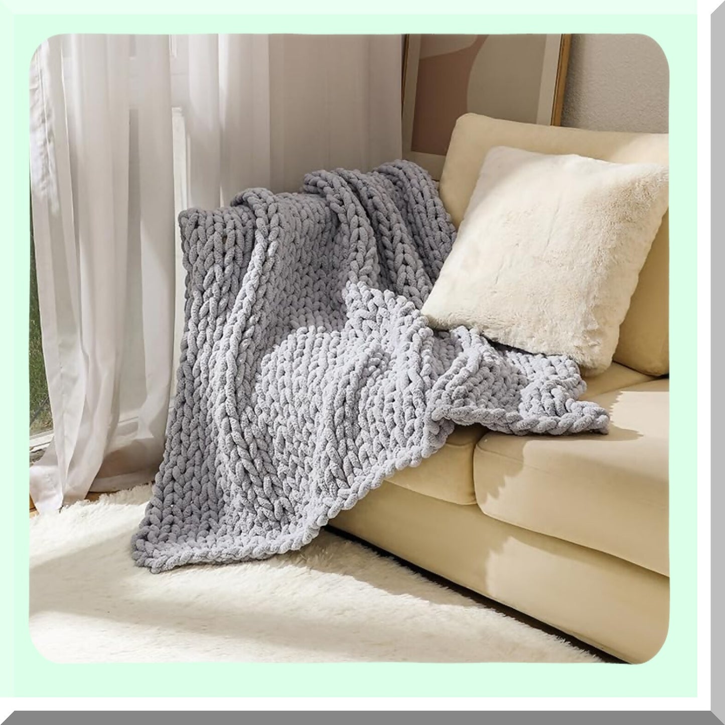 CozyChunk Chenille Knit Throw - Soft, Warm, Thick Yarn Blanket for Couch, Bed, Sofa - Perfect Home Decor & Best Gift - 48"x71" Gray