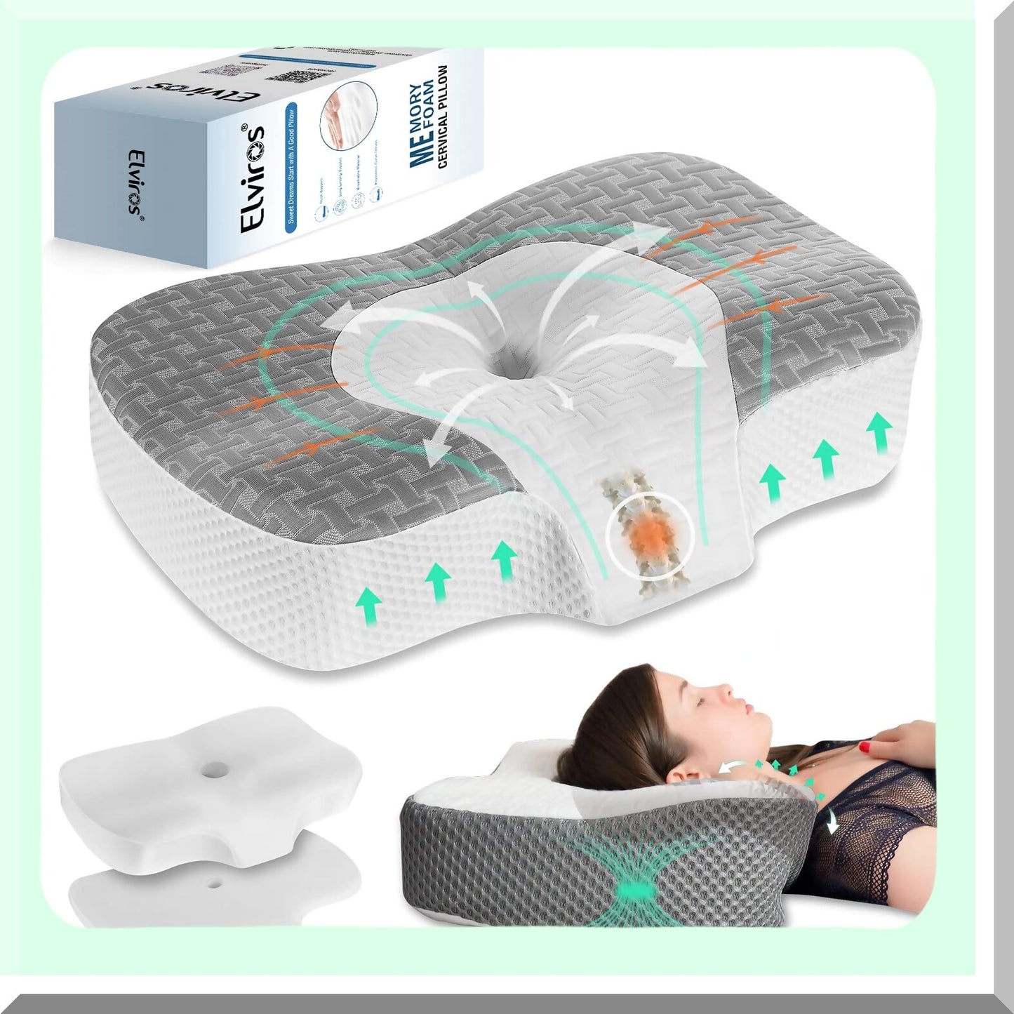 ErgoRest Memory Foam Neck Pillow - Contour Orthopedic Support for Side, Back, and Stomach Sleepers - Adjustable Ergonomic Design for Pain Relief - CertiPUR-US Certified (Grey)