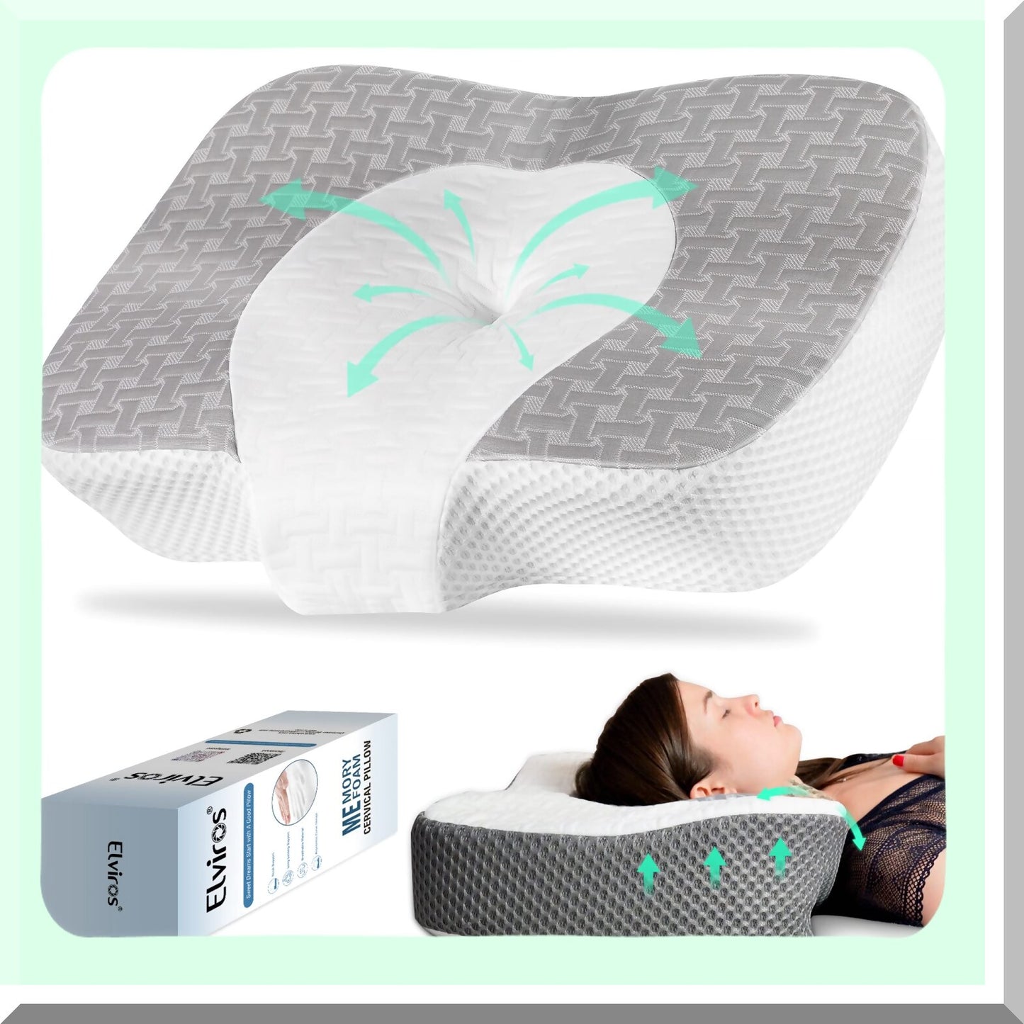 ErgoRest Memory Foam Neck Pillow - Contour Orthopedic Support for Side, Back, and Stomach Sleepers - Adjustable Ergonomic Design for Pain Relief - CertiPUR-US Certified (Grey)