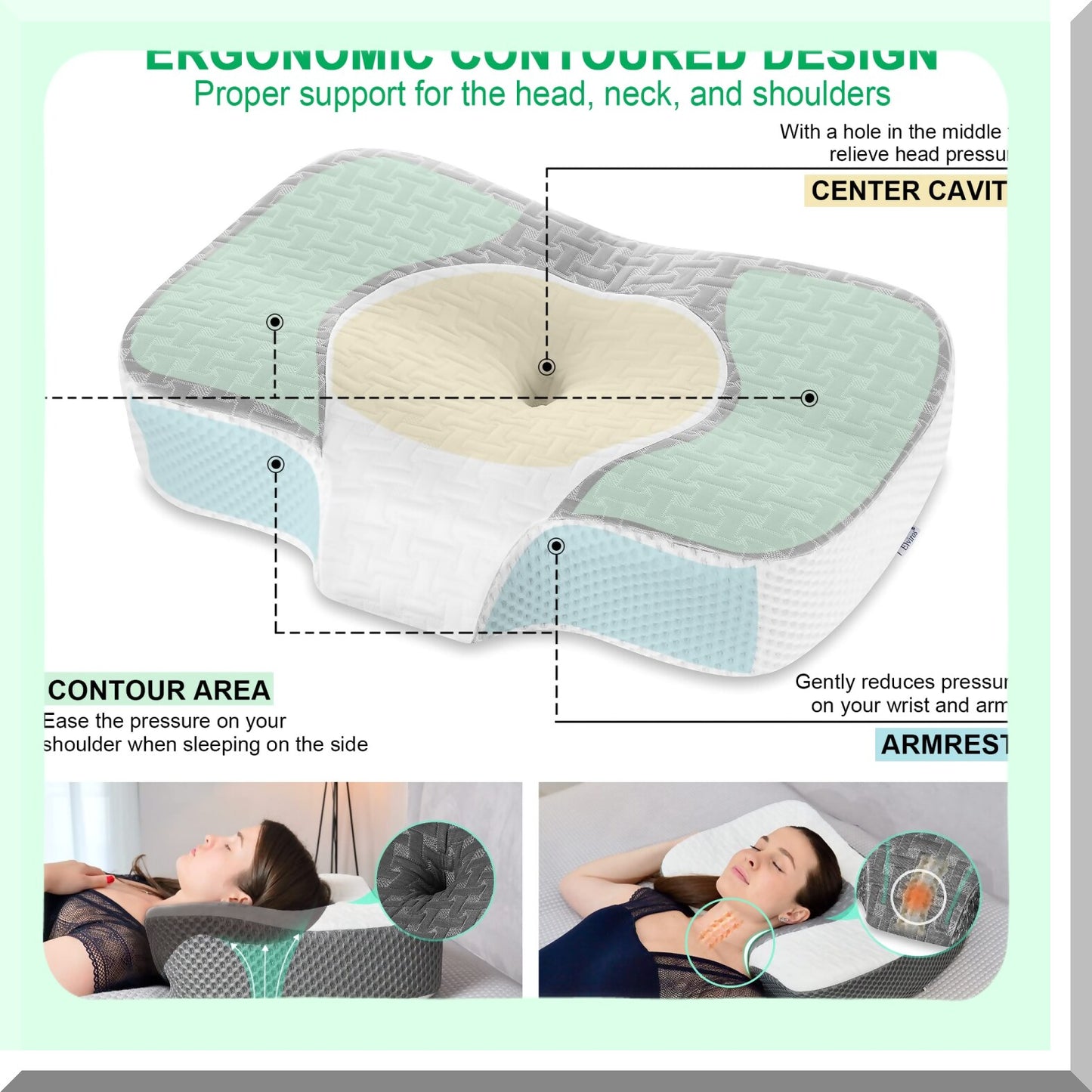 ErgoRest Memory Foam Neck Pillow - Contour Orthopedic Support for Side, Back, and Stomach Sleepers - Adjustable Ergonomic Design for Pain Relief - CertiPUR-US Certified (Grey)