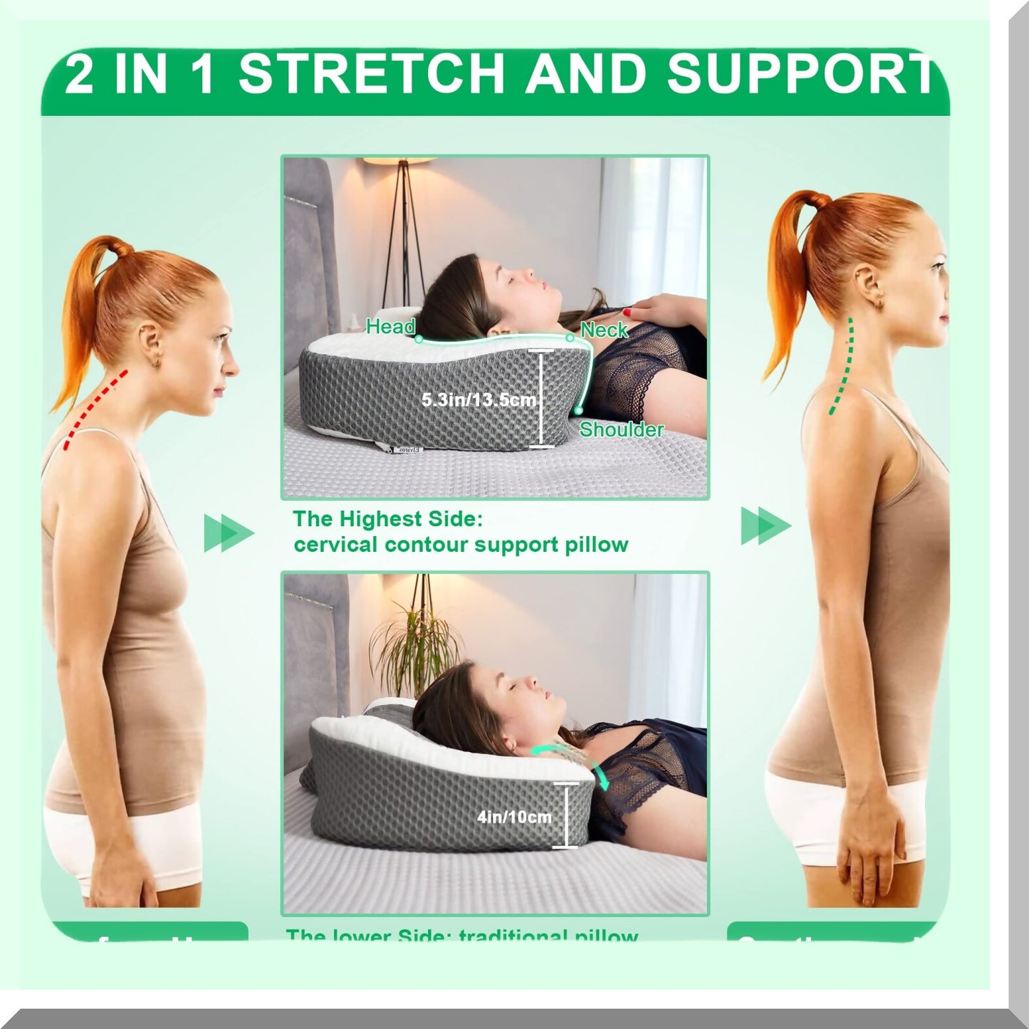 ErgoRest Memory Foam Neck Pillow - Contour Orthopedic Support for Side, Back, and Stomach Sleepers - Adjustable Ergonomic Design for Pain Relief - CertiPUR-US Certified (Grey)