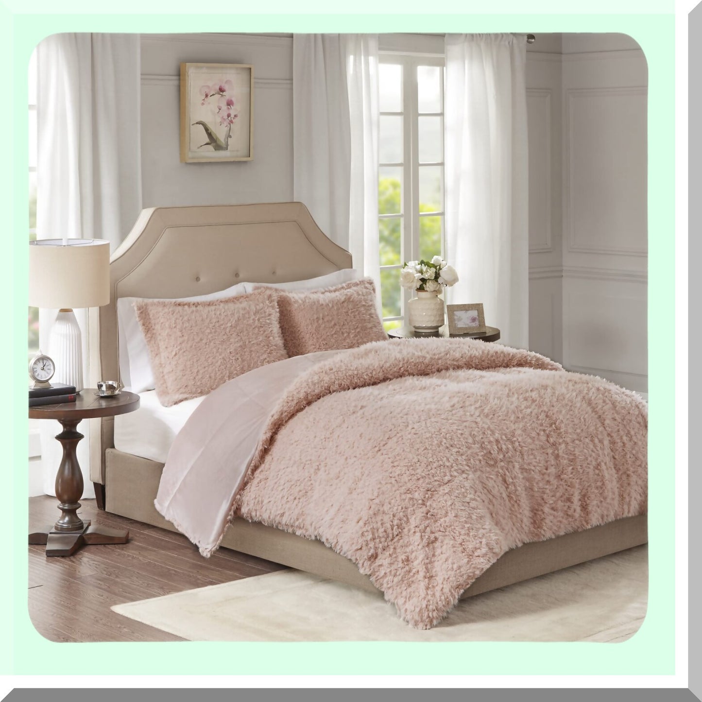 Blush Pink Mohair Luxe Comforter Set - Twin Size 68"x90" - Soft & Cozy Reverse Mink Bedding - Nova Collection