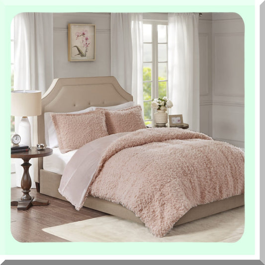 Blush Pink Mohair Luxe Comforter Set - Twin Size 68"x90" - Soft & Cozy Reverse Mink Bedding - Nova Collection