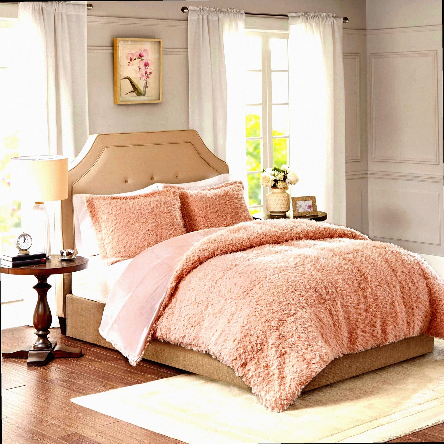 Blush Pink Mohair Luxe Comforter Set - Twin Size 68"x90" - Soft & Cozy Reverse Mink Bedding - Nova Collection