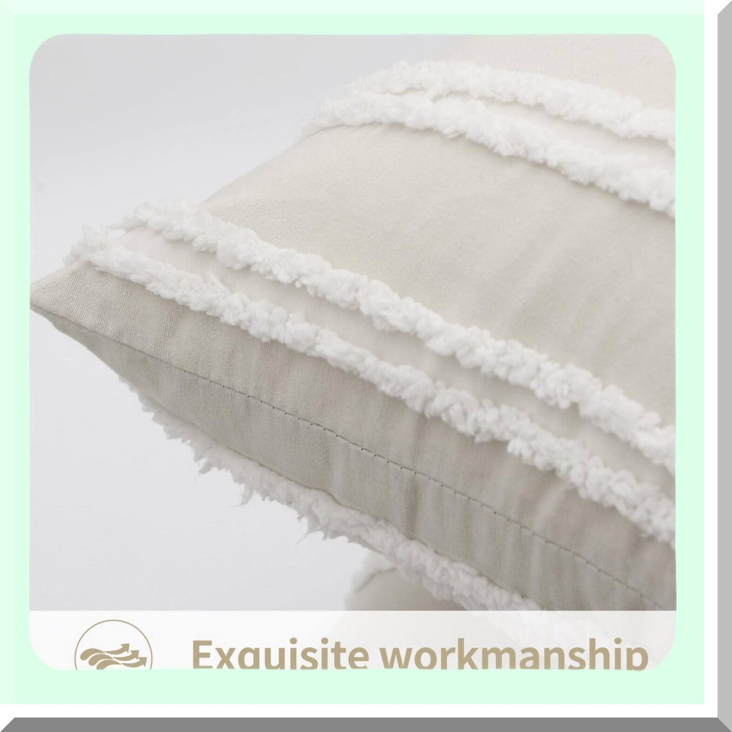 Neutral Stripe Boho Linen Pillow Covers - Set of 2, 26X26 Beige Decorative Throw Pillow Covers for Couch Sofa Living Room - Soft Cotton Blend Fabric